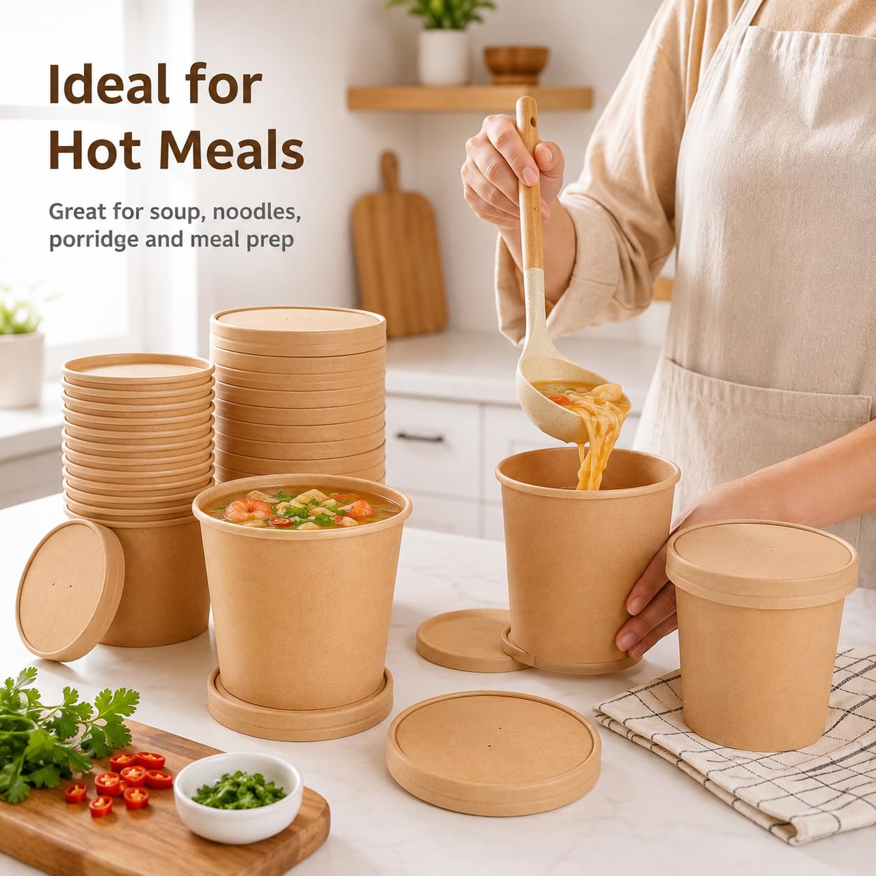 Bicchieri di Carta da 780 ml (26 oz) con Coperchio - Set da 50 Bicchieri Usa e Getta per Zuppa
