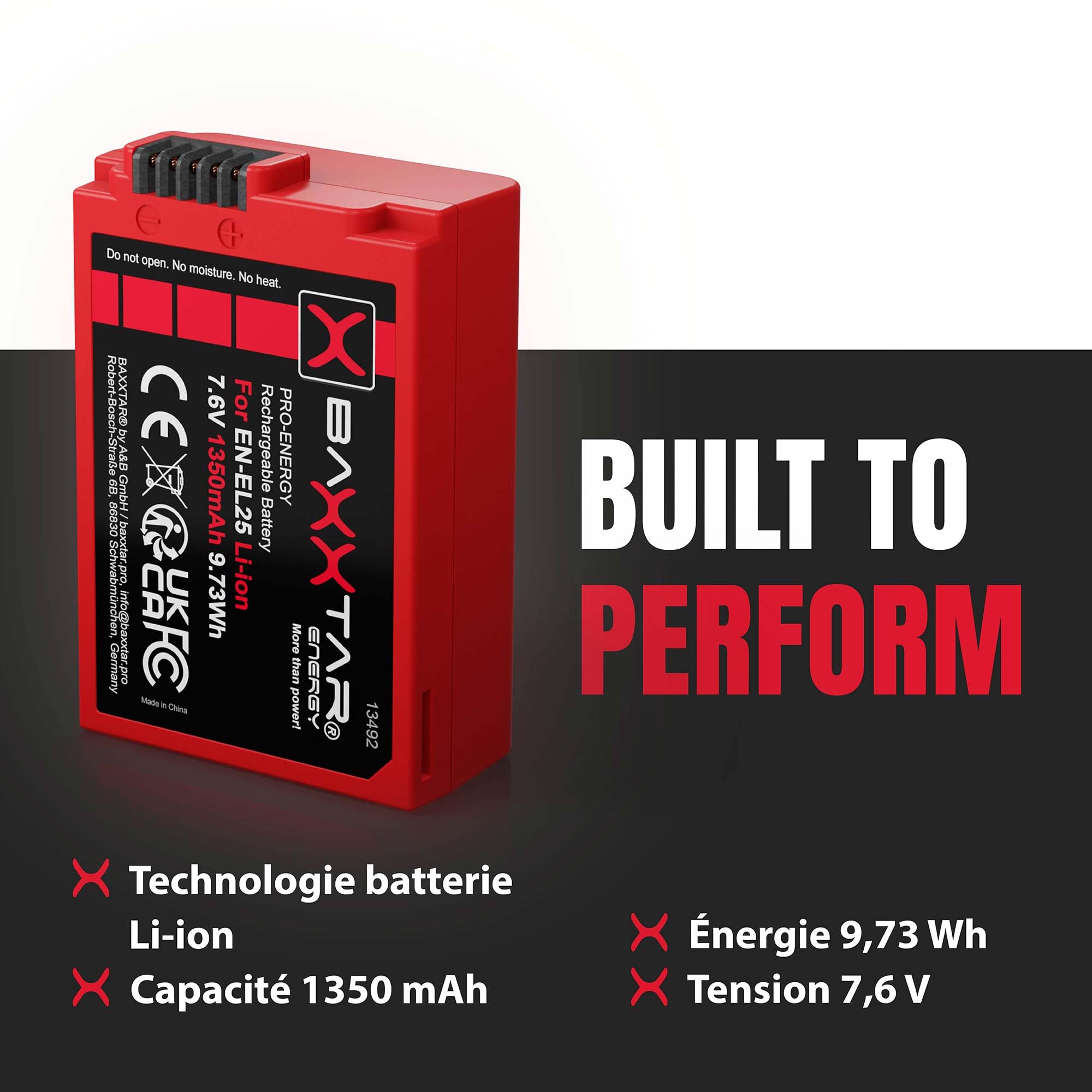 Baxxtar Batterie pour Nikon EN-EL25 EN-EL25a Z30 Z50 II ZFC, 1350mAh 7.6V