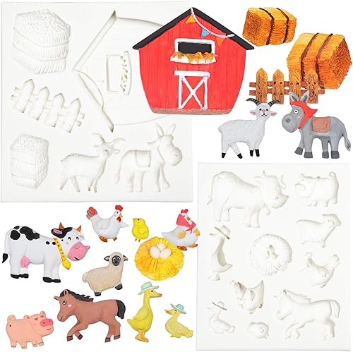 Barn Animals - Moldes de silicona para decoración de pasteles, decoración de cupcakes, resina epoxi, arcilla polimérica, 2 unidades