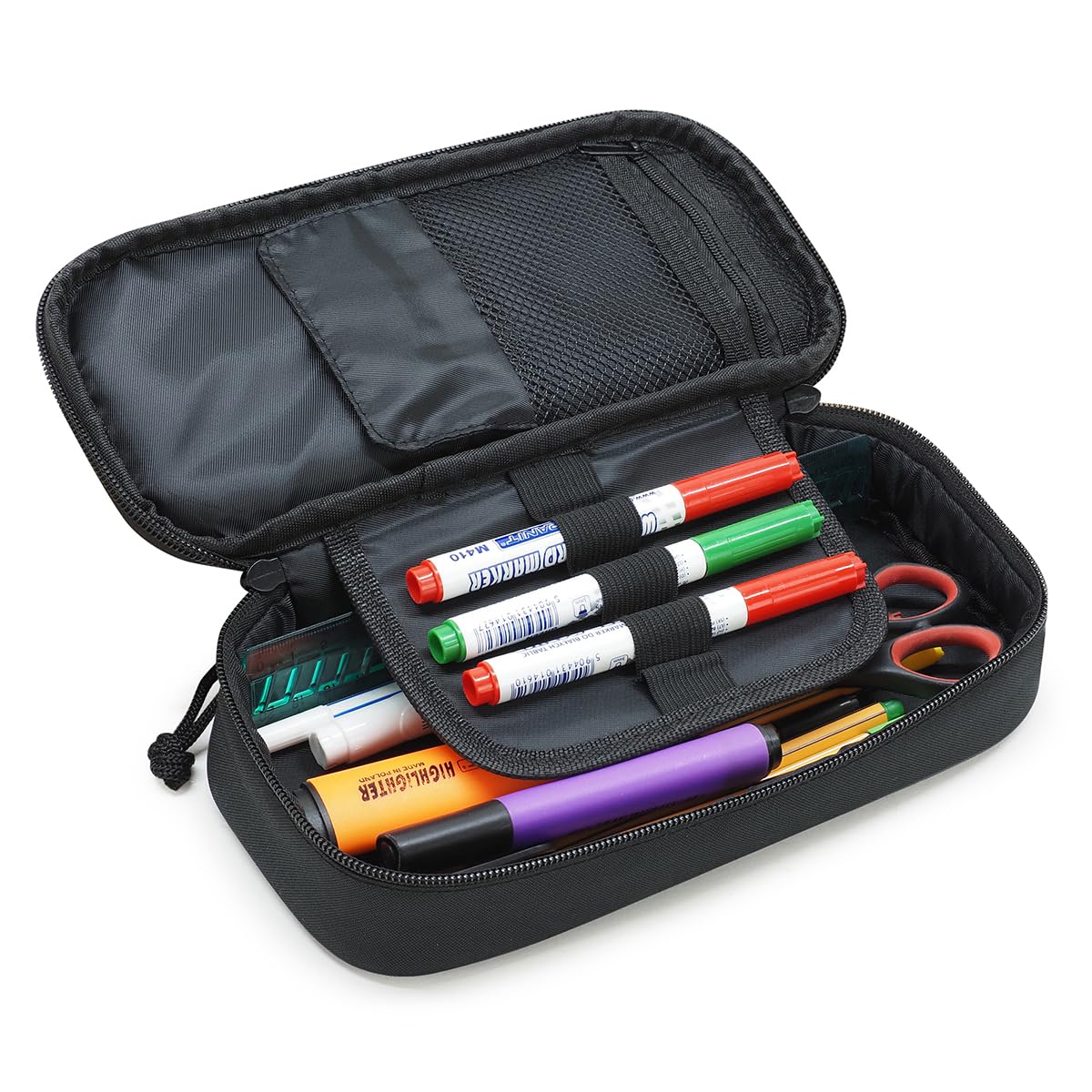 Waytex 93165 Extra Large Capacity Oval Pencil Case with Pockets Organizer for Schools Office, Storage, Cosmetics, Black - Image 3