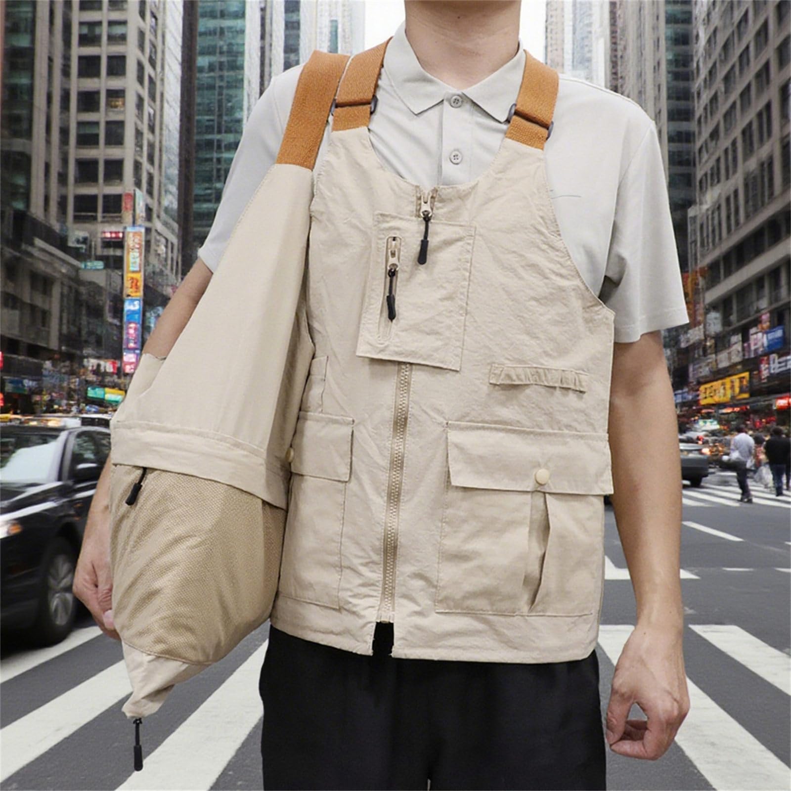 XAGMODSHN Chaleco multifuncional con múltiples bolsillos, práctico diseño ligero de poliéster para viajes al aire libre, senderismo, bolsa de hombro, mochila