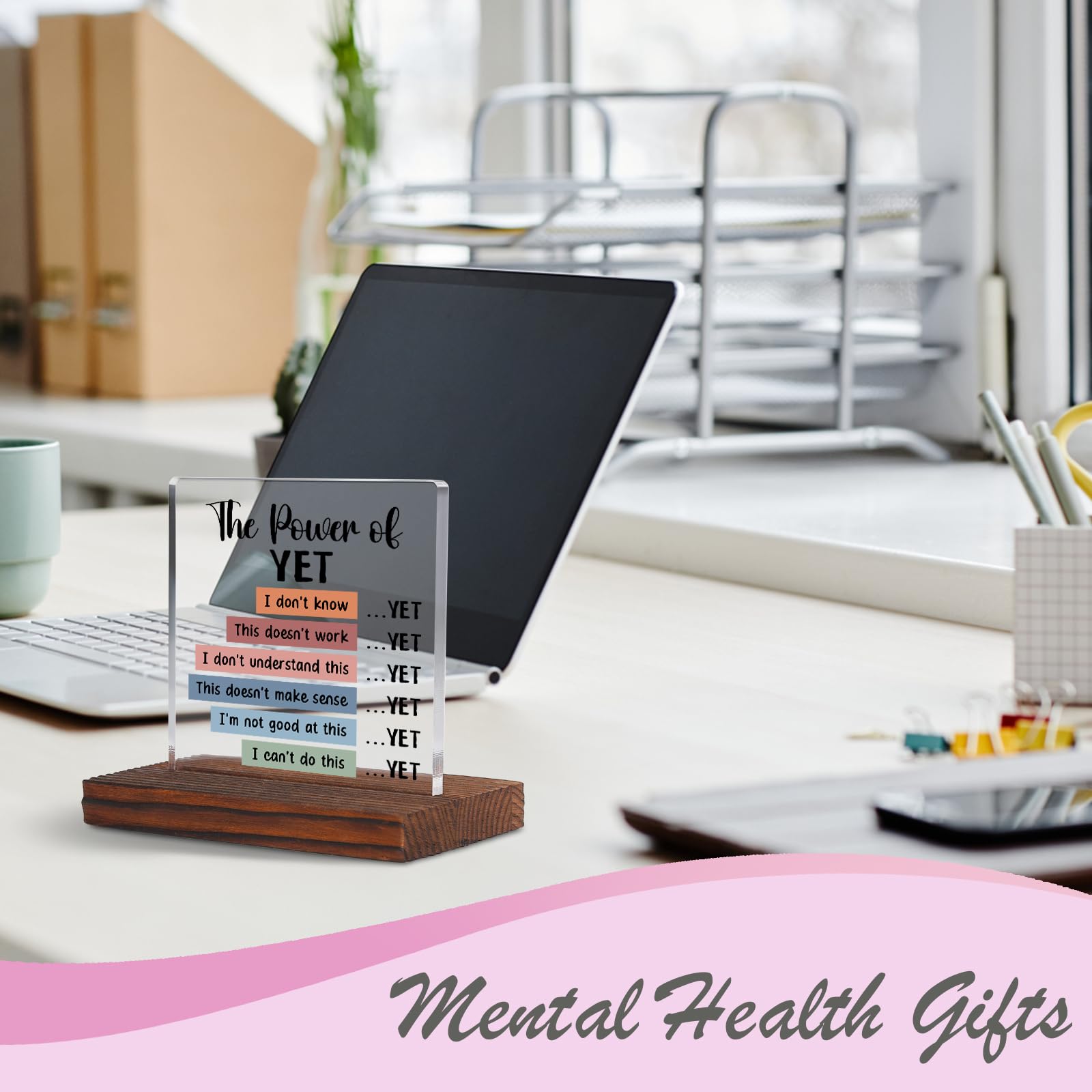 Positive Affirmations Acrylic Desk Sign - Motivational Mental Health Decor For Office, Home, Gifts For Women & Friends