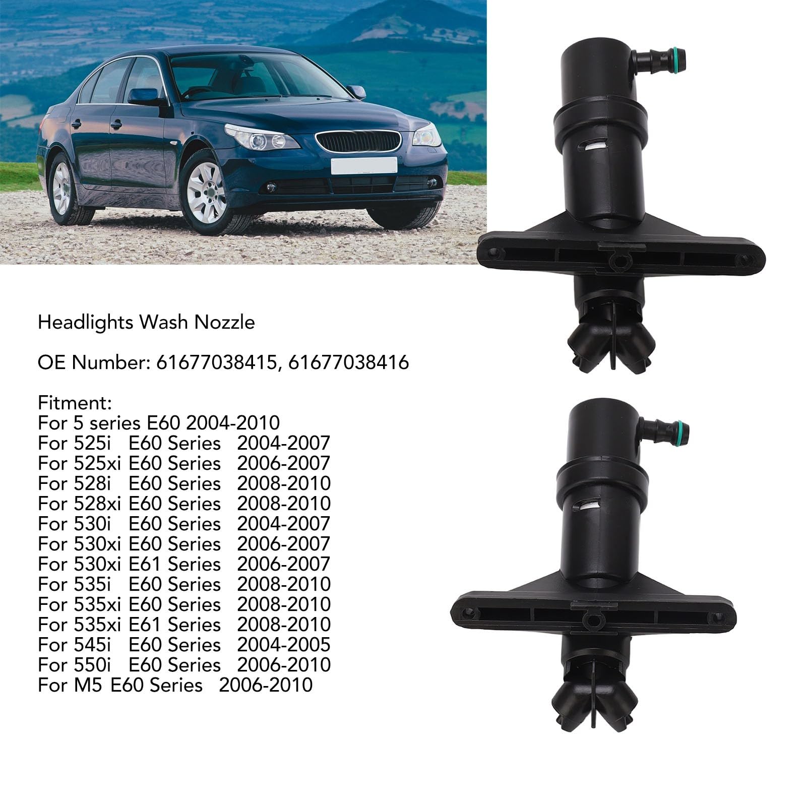 Boquilla de Lavado de Faros para Serie 525i E60, 61677038415 Puntos Muertos Limpios, 61677038416 Chorro Izquierdo Derecho, Reemplazo OE, Compatible con Serie 5 E60 2004-2010,