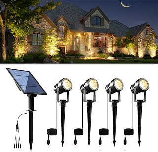 APONUO Solar Spot Lights Outdoor 4-in-1 Solar Landscape Lighting Dusk to Dawn Solar Uplights IP65 Waterproof 9.8ft Cable Outdoor Spot Lights for Yard Pathway Garden Tree Decoration (Warm White)