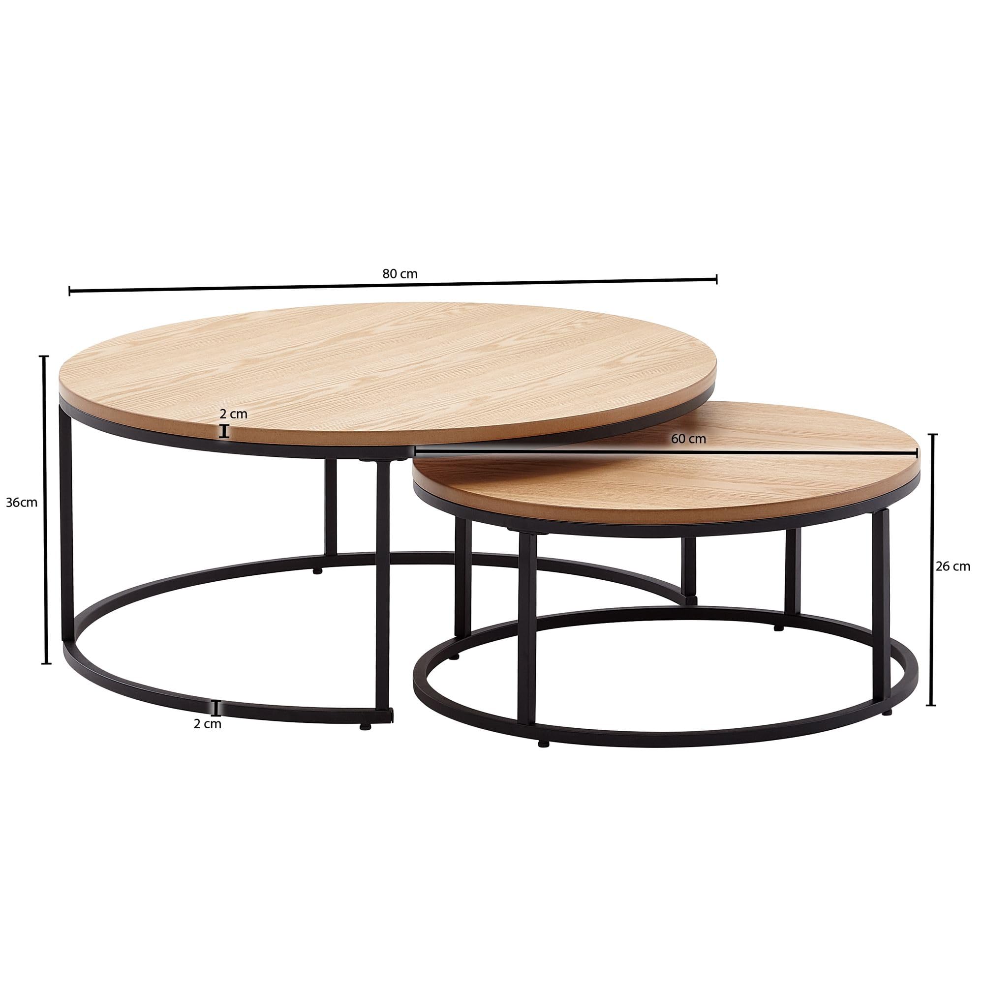 WOHNLING salontafel set van 2 goud/zwart metalen bijzettafel rond hamerslag | Salontafel uitneembaar blad | Tray tafelbank 2 stuks modern | Ronde bijzettafel