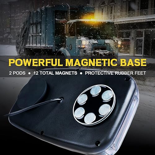 Miniatura 3 de Xprite COB - Luces estroboscópicas LED ámbar para techo con base magnética, 19 patrones intermitentes, luz de advertencia de seguridad para