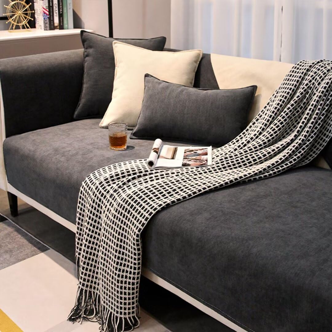 Gluhbirnen Bankovertrek, bankhoes voor zitbank, antislip, sofahoes, bankdeken, hemelsgrijs, 90 x 240 cm