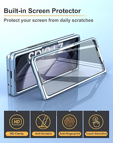 Miniatura 11 de Feitenn Funda para Samsung Z Fold 5, Z Fold 5 Funda trasera de cuero genuino delgada y dura PC Bling a prueba de golpes con película protectora
