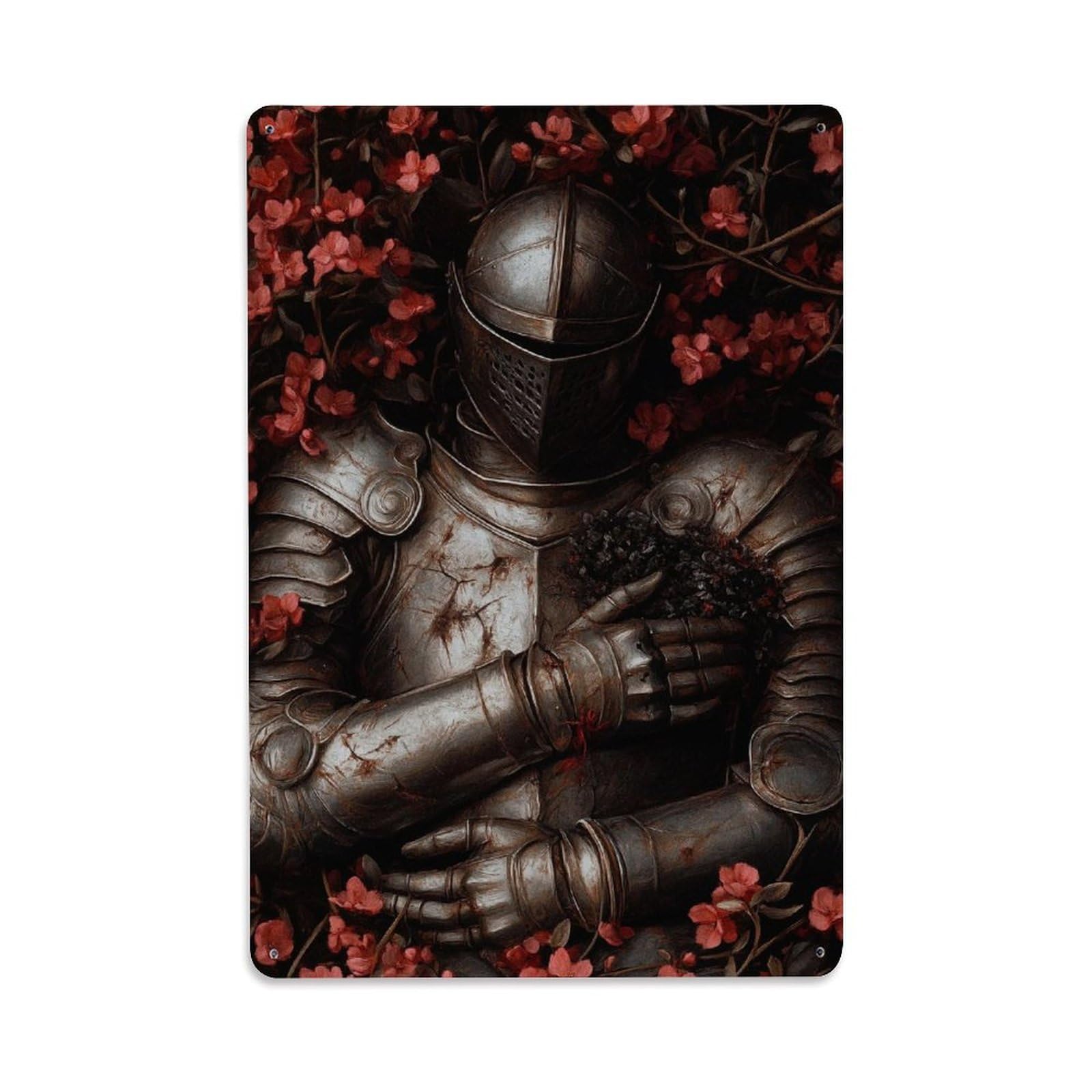 Medieval Knights Vintage Flower Gothic Aesthetics Design Metal Tin Sign Plaque Wall Decor for Cafe, Man Cave, Club Bar, Office, Home Garden Round Metal Poster 8x12Inch