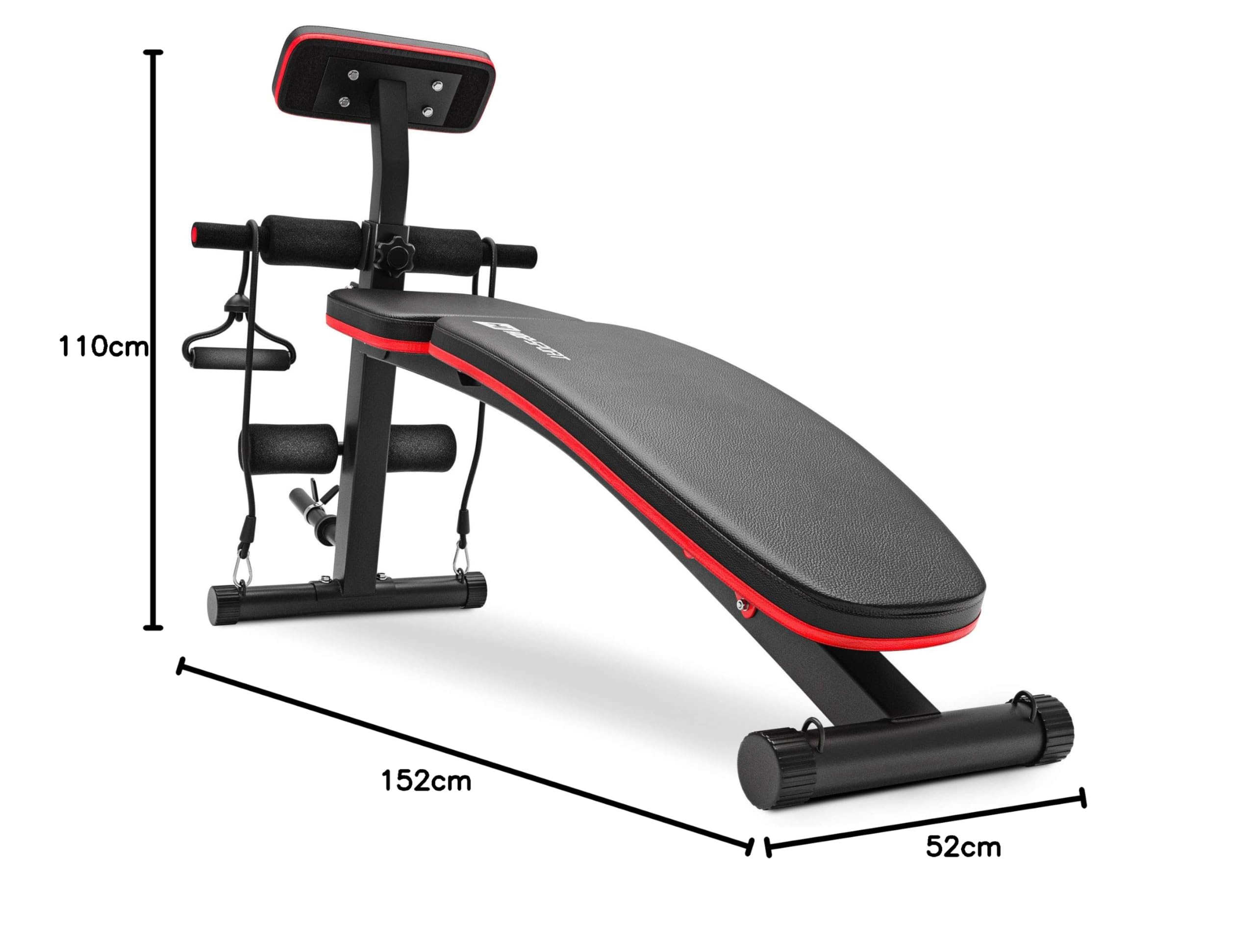 Hop-Sport Hantelbank mit Curlpult, verstellbar in 6 Neigungswinkel, inkl. Beinstrecker & Expander, Multifunktions-Trainingsbank für Zuhause, 220 kg Max. Belastbarkeit