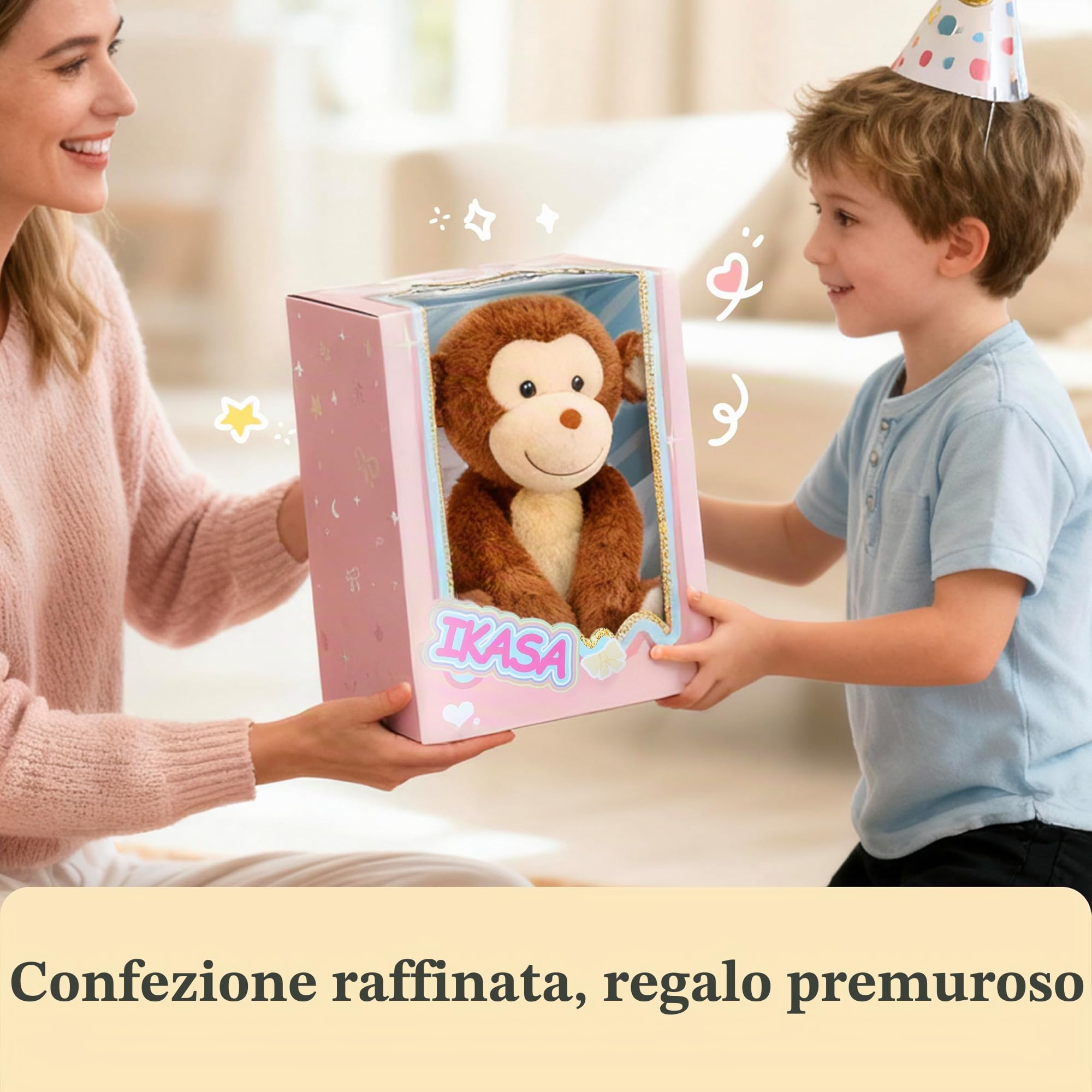IKASA Scimmia Peluche Giocattoli 32 cm Ideale come Regalo per Famiglia e Bambini
