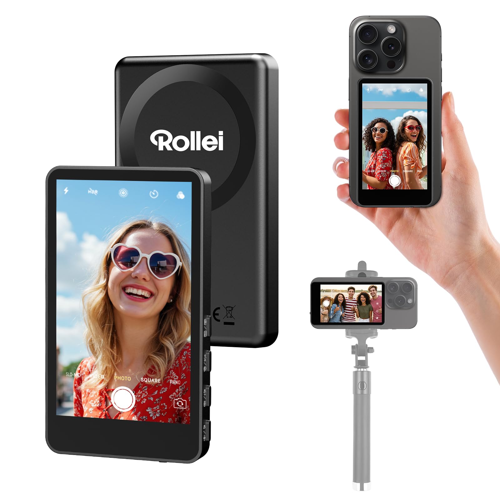 Phone Vlog Selfie Monitor Screen, Rollei Easy Creator Selfie Monitor 3.97" Magnetic Rear Camera Accessory Compatible with iPhone and Android for TikTok Live Streaming Vlogging Magnetic-Selfie-Monitor