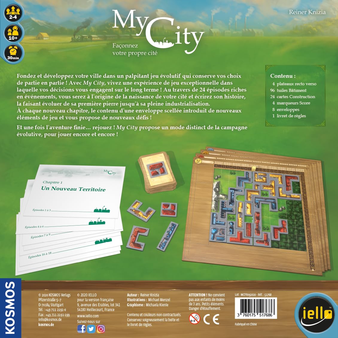 IELLO My City – Jeu de Société Legacy & Pose de Tuiles – Construisez Votre Ville en 24 Épisodes Évolutifs – Stratégie & Famille – 2-4 Joueurs | 30 Min | Dès 10 Ans