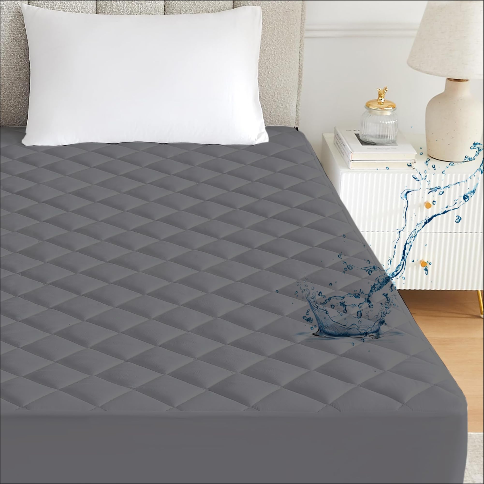 Ayka Waterproof Cotton Quilted Mattress Protector Queen Size Breathable Hypoallergenic Noiseless Ultra Soft Fitted Bed Protector 78x60 inch Mattress/Bed Cover (Queen 78x60 inch | 6.5x5 ft, Grey)