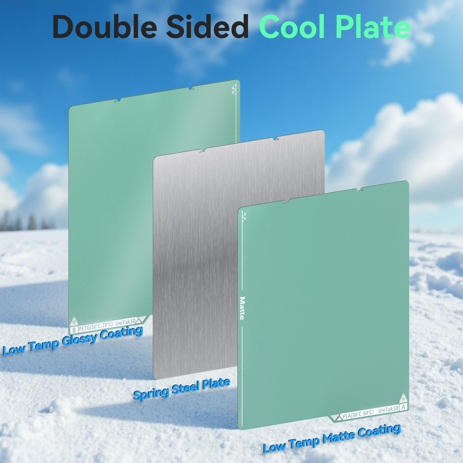 UniTak3D Cold Plate 264 x 276 mm, kompatybilna z drukarką 3D Anycubic Kobra S1/S1, druk niskotemperaturowy, dwustronny smooth + teksturowane zimne łóżko, mocne przyleganie