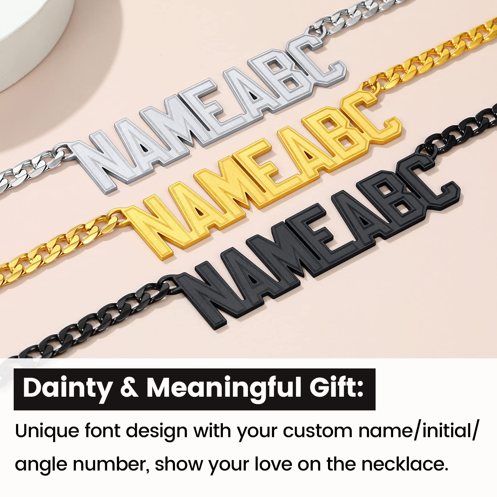 GoldChic Damen Herren Namenskette Edelstahl/18K Vergoldet Personalisierte Halskette mit Namen Allgemeine Name Anhänger Halskette mit 40cm/46cm/55cm/66cm/76cm Kette Modeschmuck Geschenk