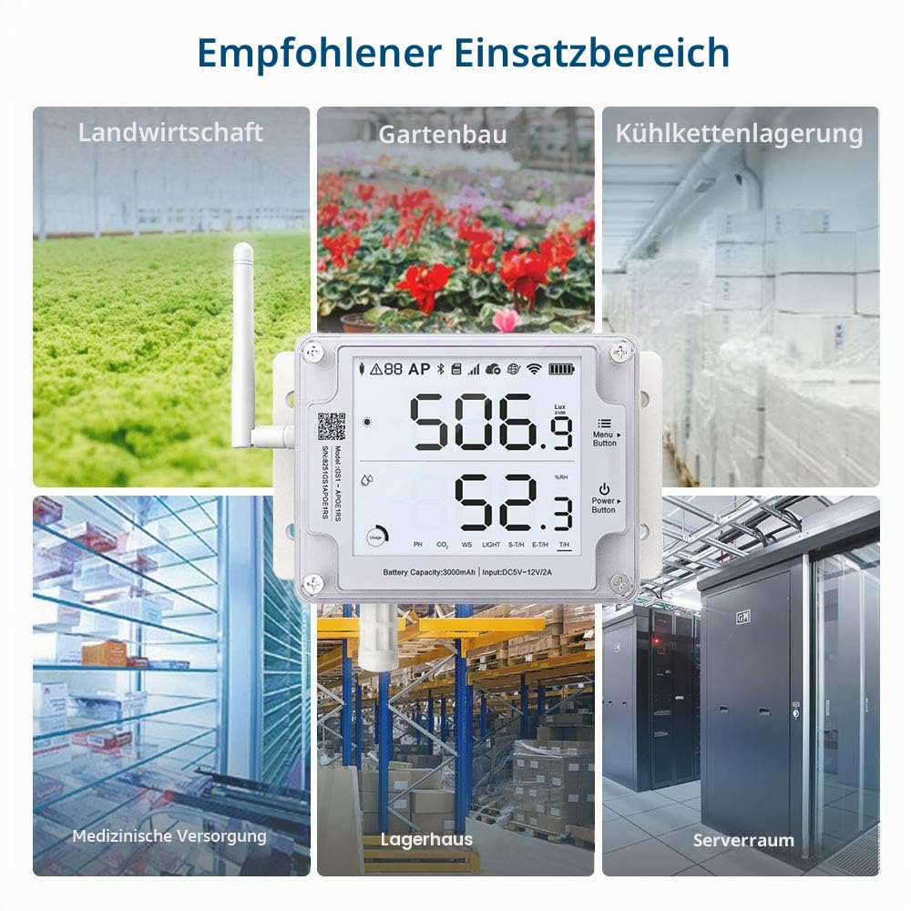 UbiBot GS1-A WiFi Thermometer Hygrometer, kabelloser Temperatur Datenlogger, Fernüberwachung der Luftfeuchtigkeit im Gewächshaus, kostenlose App & E-Mail-Alarm, IFTTT, Alexa (nur 2.4GHz WiFi)