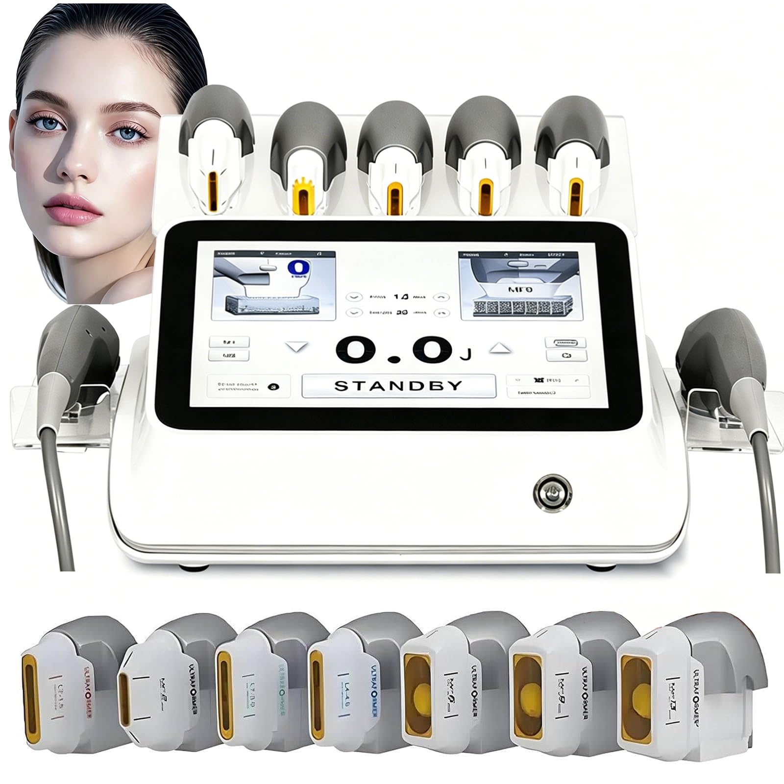 ZHZWwansuGE 7D HIFU Skin Tightening And Slimming Device, Dual-Handle Facial Beauty Device, With 7 Interchangeable Cartridges, Tightens Skin/Reduces Wrinkles, For Beauty Salons – Safe And Painless