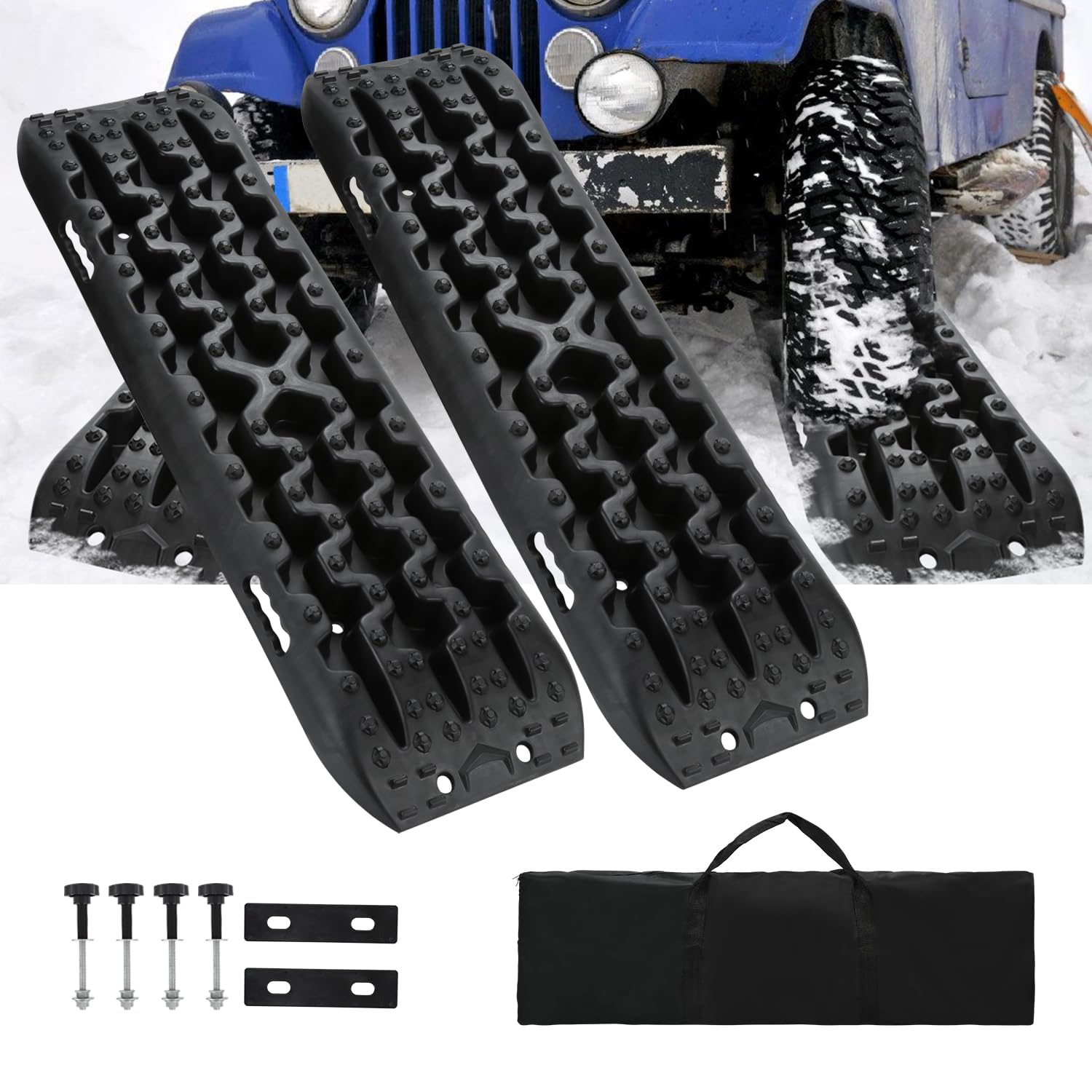 Lot de 2 plaques de désensablement tout-terrain, plaques de désensablement pour camping-car, capacité de charge 10T, aide au démarrage pour neige et sable, avec sac et outil d'installation