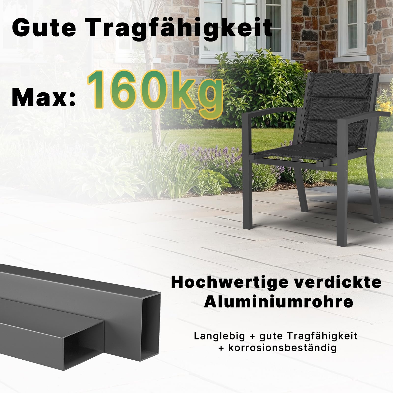 TRIUMPHKEY Gartenstühle Stapelbar, 2er Set Aluminium Gartenstuhl mit Armlehnen, Garten Stapelstühle, Balkonstühle, Garten Esszimmerstühle, Wetterfeste Terrassenstühle, Dunkelgrau