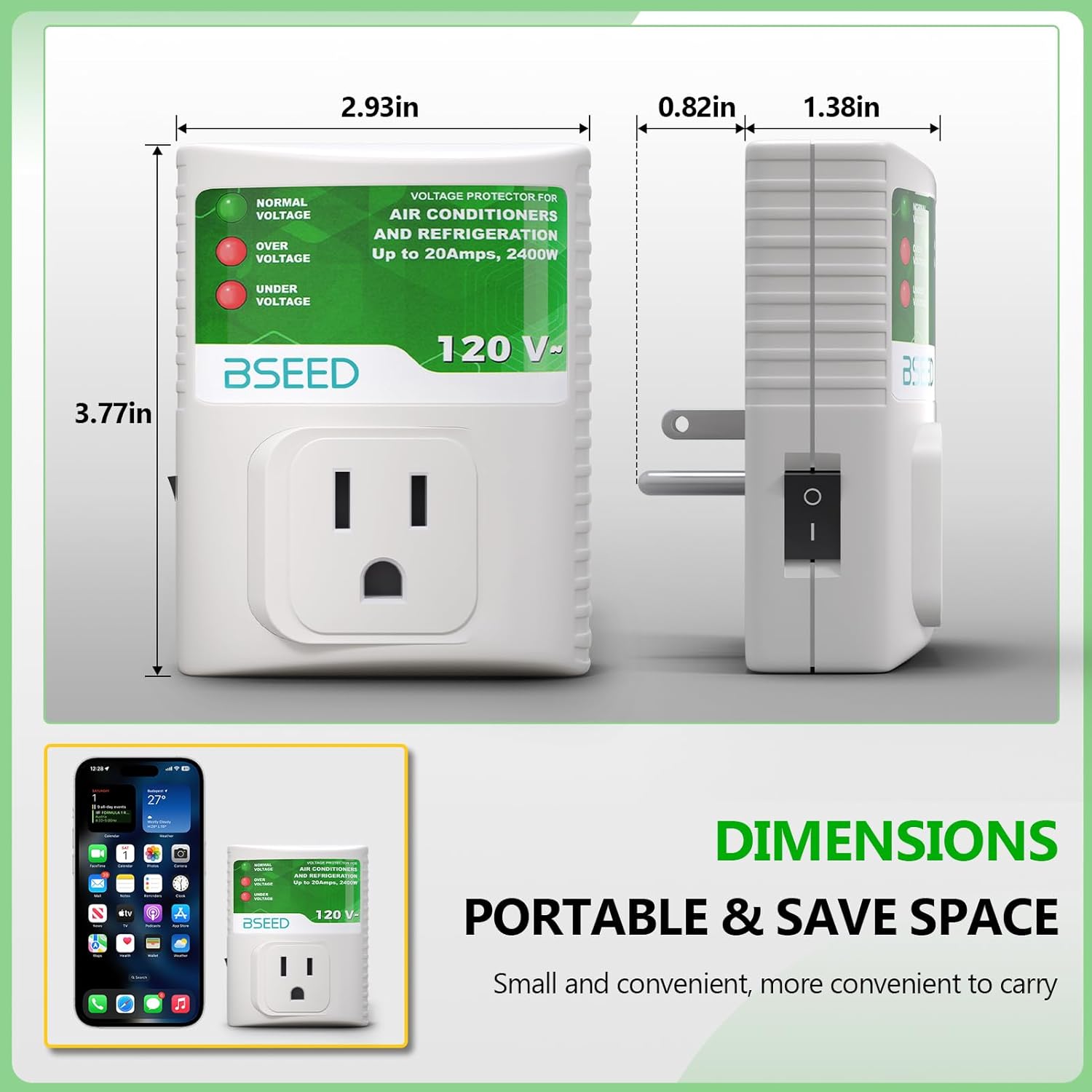 BSEED Surge Protector for Refrigerator, Wall Power Surge Protector Plug in for TV, Computer, Washing Machine, Freezer and Home Appliances, 120VAC, 20Amp, 2400Watts, 1 Pack - Image 5