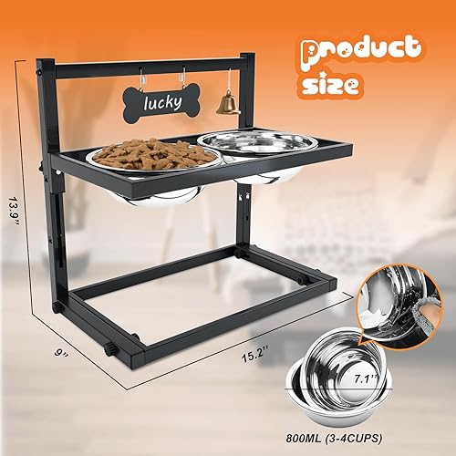 Miniatura 5 de SHAINFUN Cuencos elevados para perros y gatos medianos, soporte elevado para gatos o perros con altura ajustable y dos cuencos de acero inoxidable
