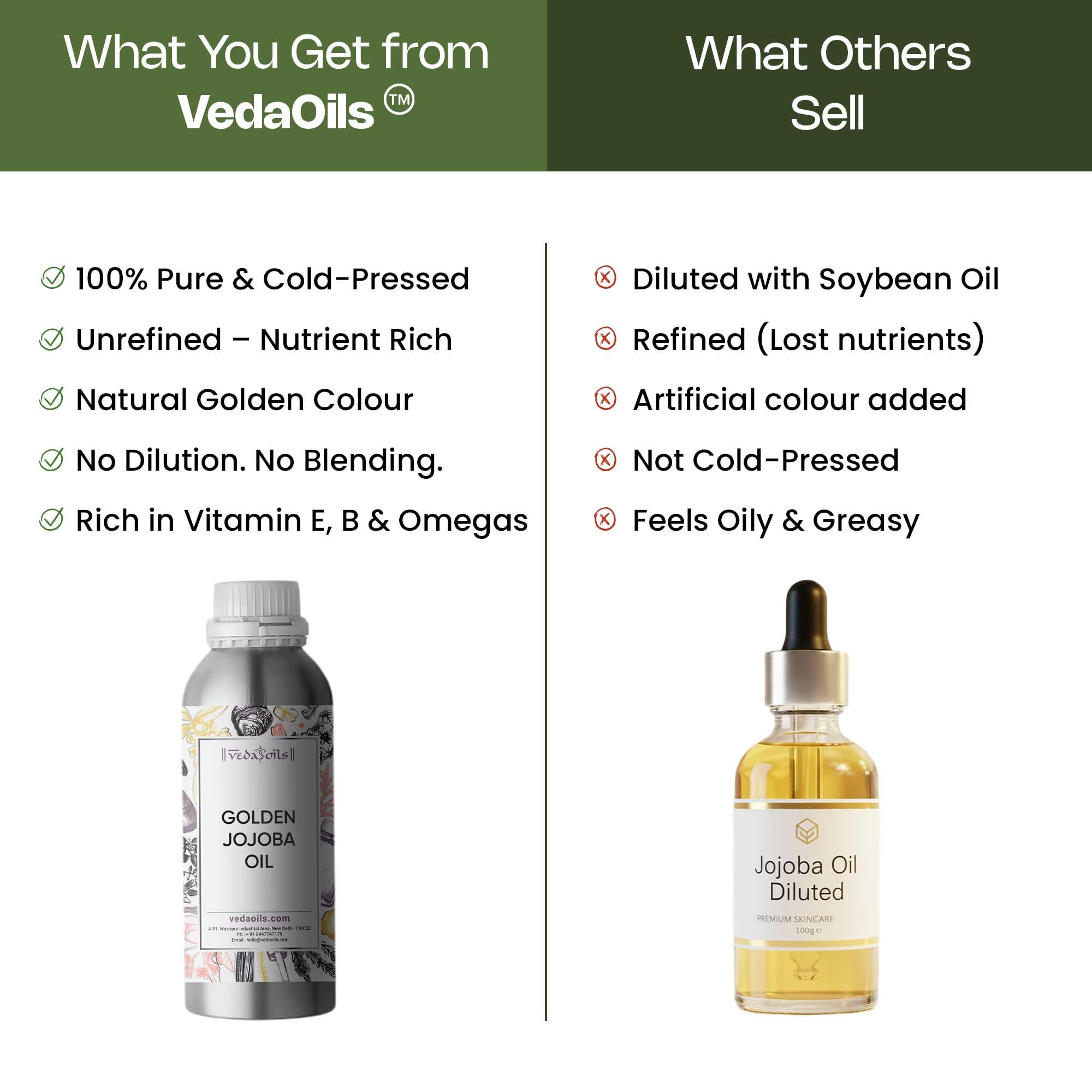 VedaOils Golden Jojoba Oil for Hair Growth 100ml | Cold Pressed Jojoba Oil for Skin & Face Massage | 100% Pure & Natural Moisturizing Oil - Image 3 thumbnail