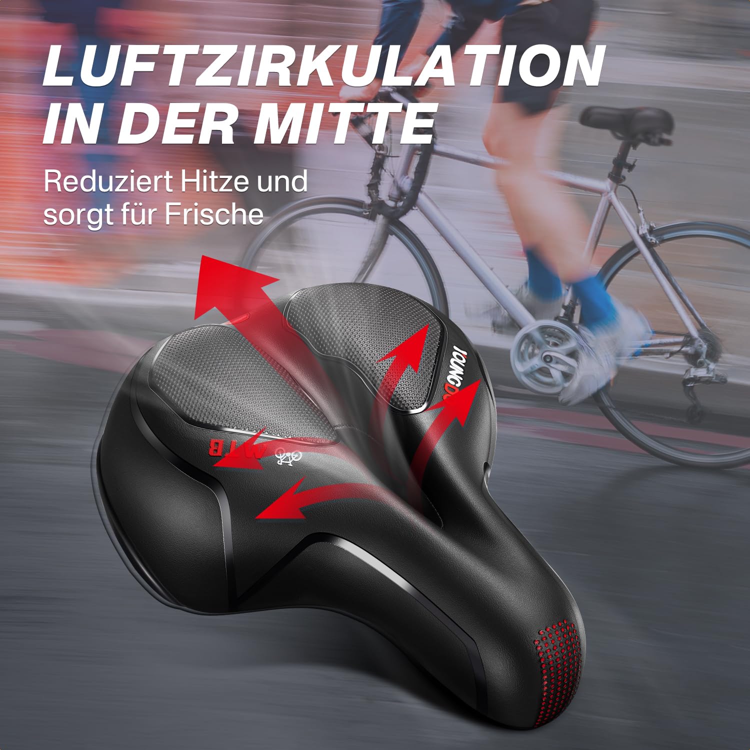 YOUNGDO Fahrradsattel, Gel Fahrradsitz, weicher, komfortabel atmungsaktiv stoßdämpfend, Ergonomisch Fahrrad Sattel mit wasserdichte Abdeckung