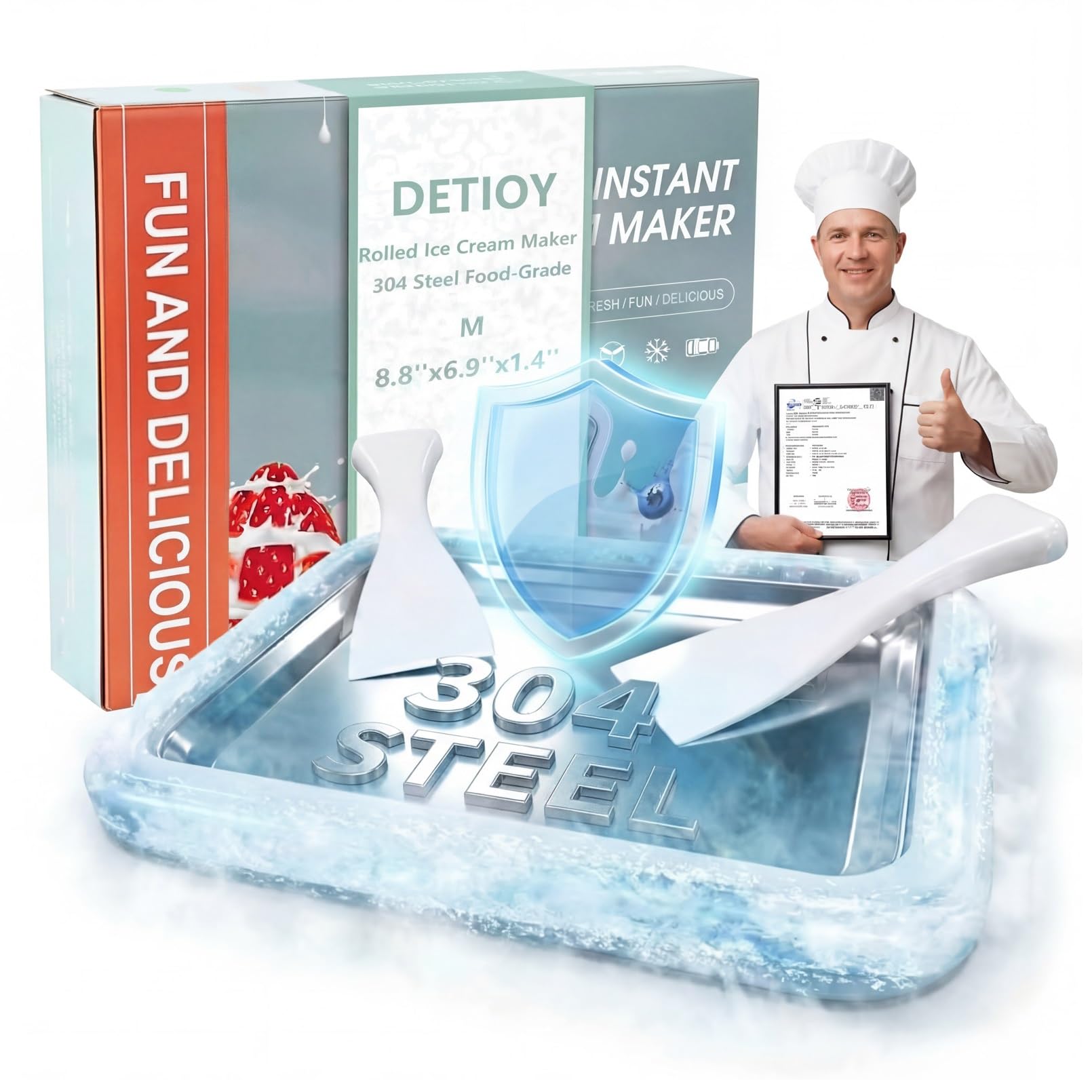 Photo 1 of DETIOY Rolled Ice Cream Maker Kit 2026 Upgraded-?Italy-SOAR-SUS-304? Stainless Steel- DIY Rolled Ice Cream Tray ?Upgraded High-Freezing Refrigeration? with 2 Scrapers