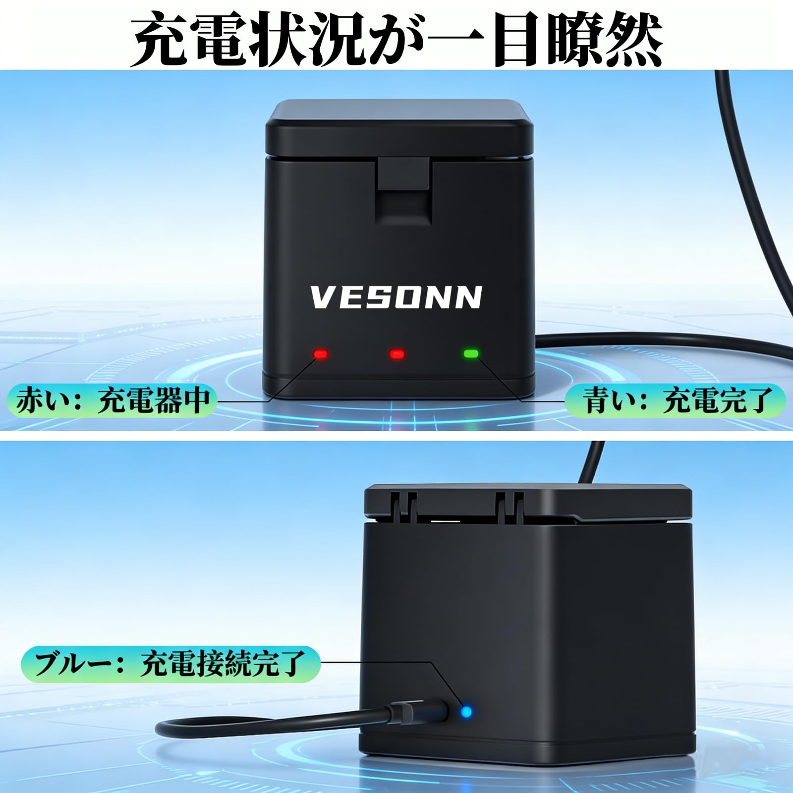 Amazon.co.jp: Vesonn For Gopro Hero 8バッテリー 充電器セット 