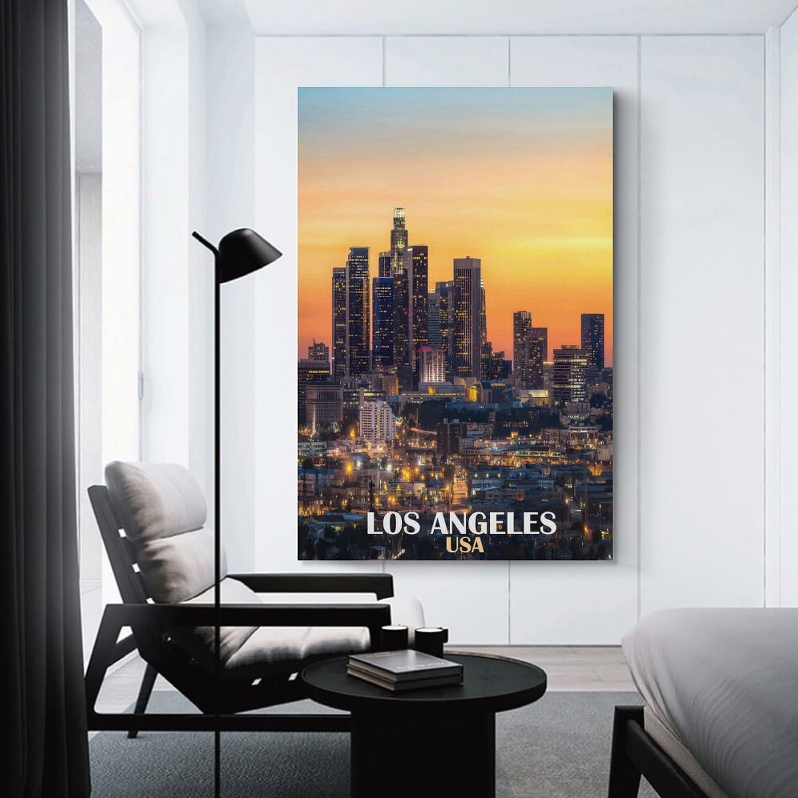 Junmoney Los Angeles Skyline at Sunset(2) Wall Picture Print 24x36inch(60x90cm), for Home Walls, Creative Rooms Or Shared Spaces, Stylish Home Artwork for Focal Walls