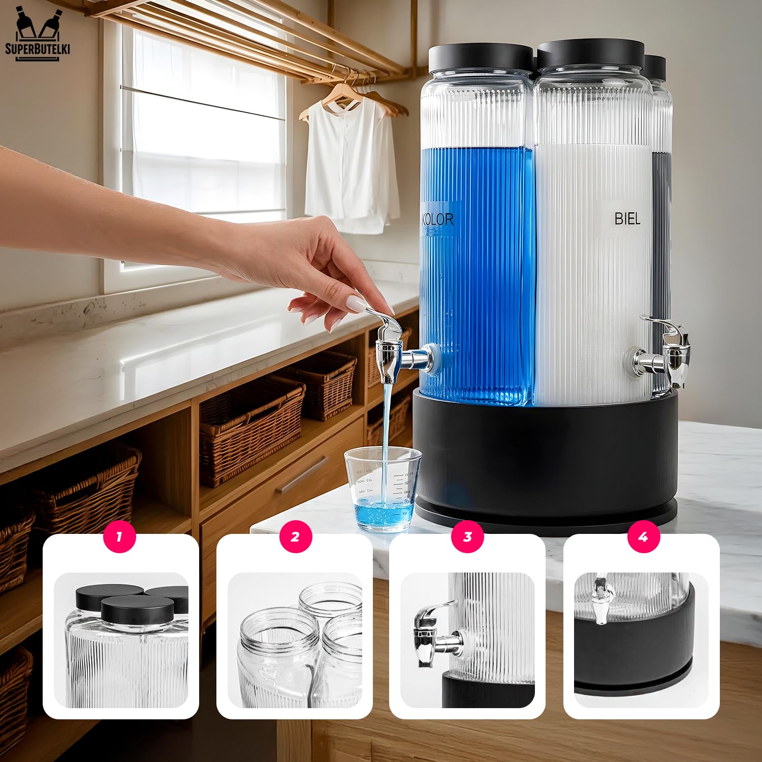 Juego de 3 dispensadores de bebidas de 3,35 L con soporte de metal y grifo (3 x 3,5 L, grifo de acero negro)