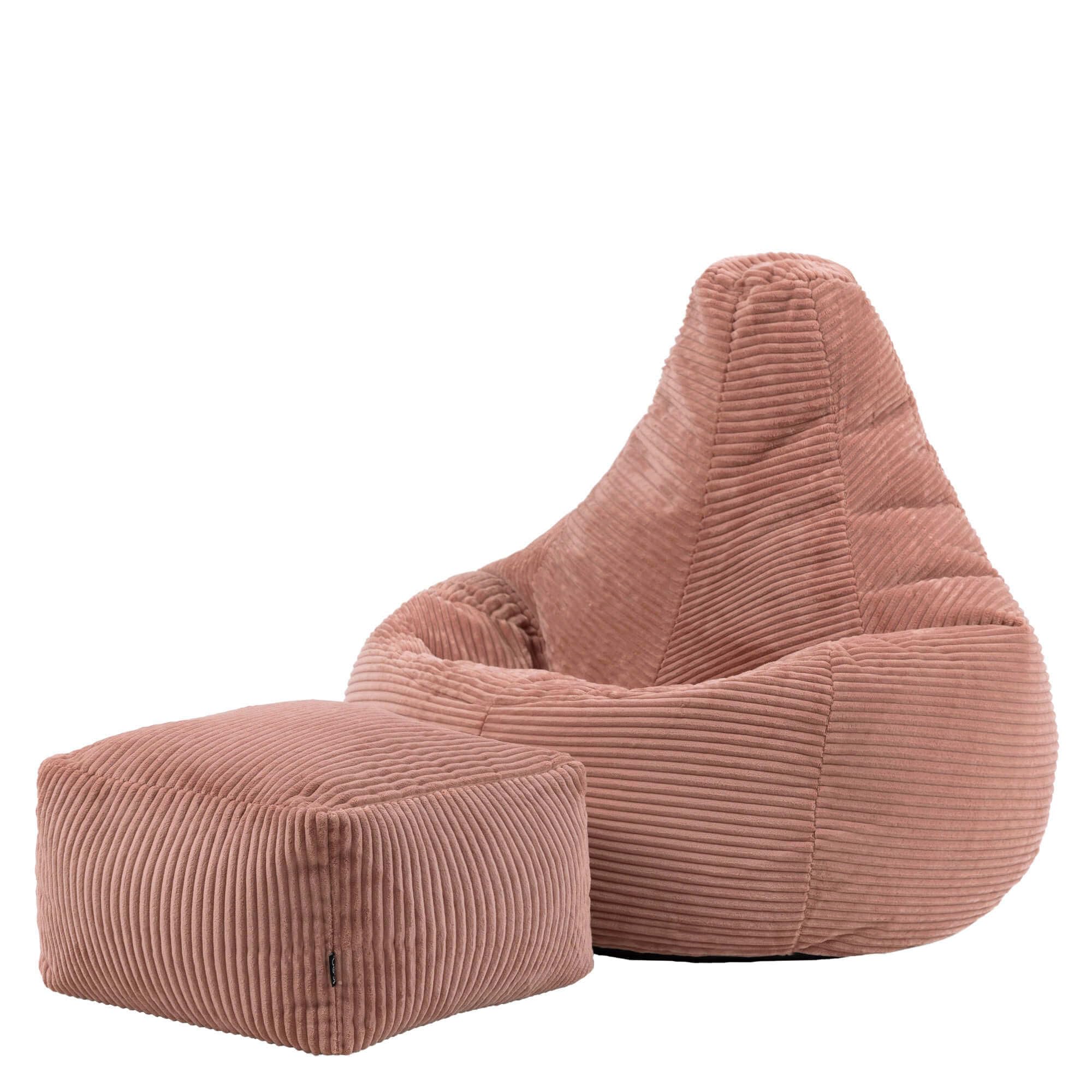 icon Dalton Cord Bean Bag Chair with Footstool, Dusk Pink, Large Adult Bean Bag with Filling Included, Comfy Chair, Living Room Furniture, Bedroom Furniture