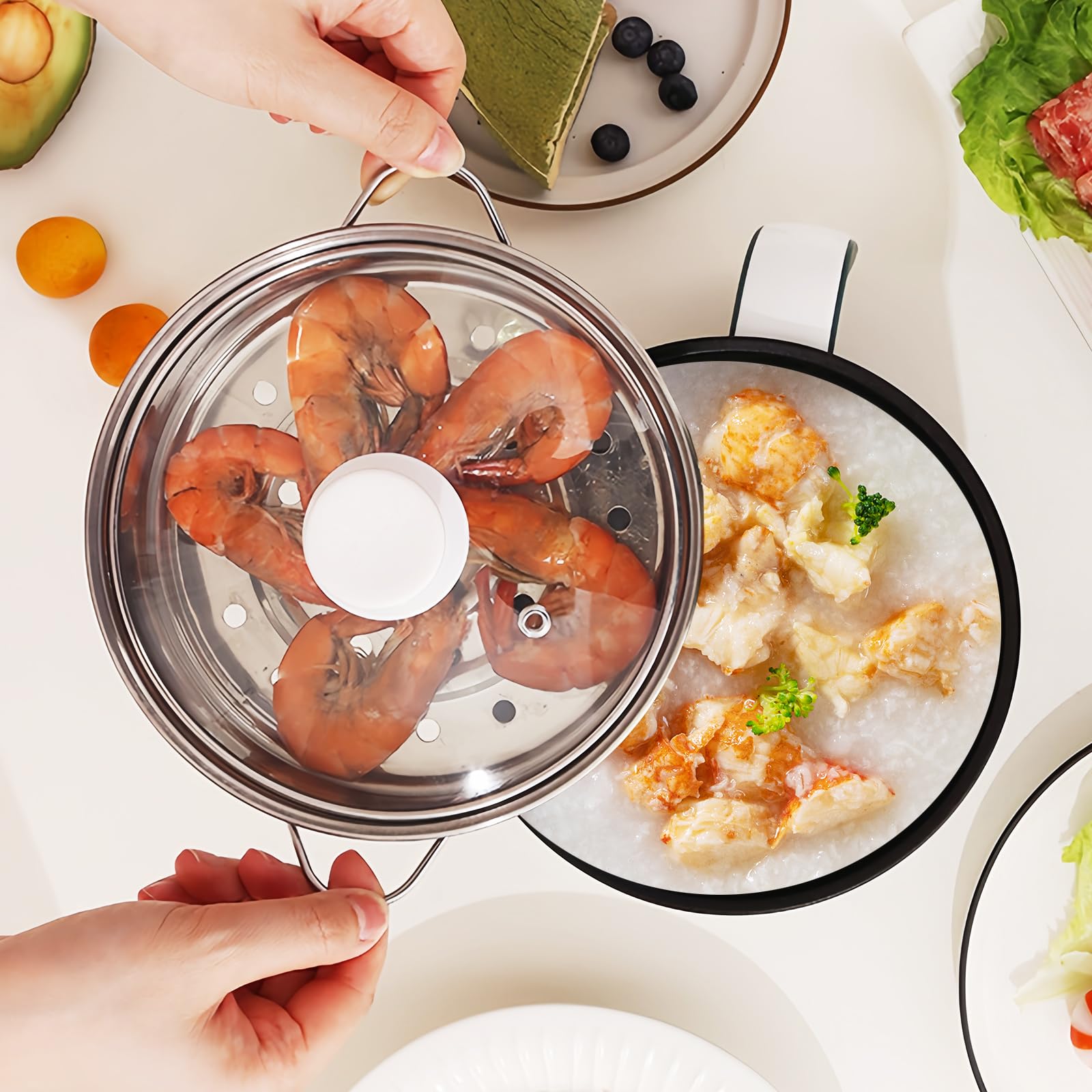 Casserole électrique 1,8 L antiadhésif, Mini fondue électrique, Multicuiseur portable avec cuiseur vapeur
