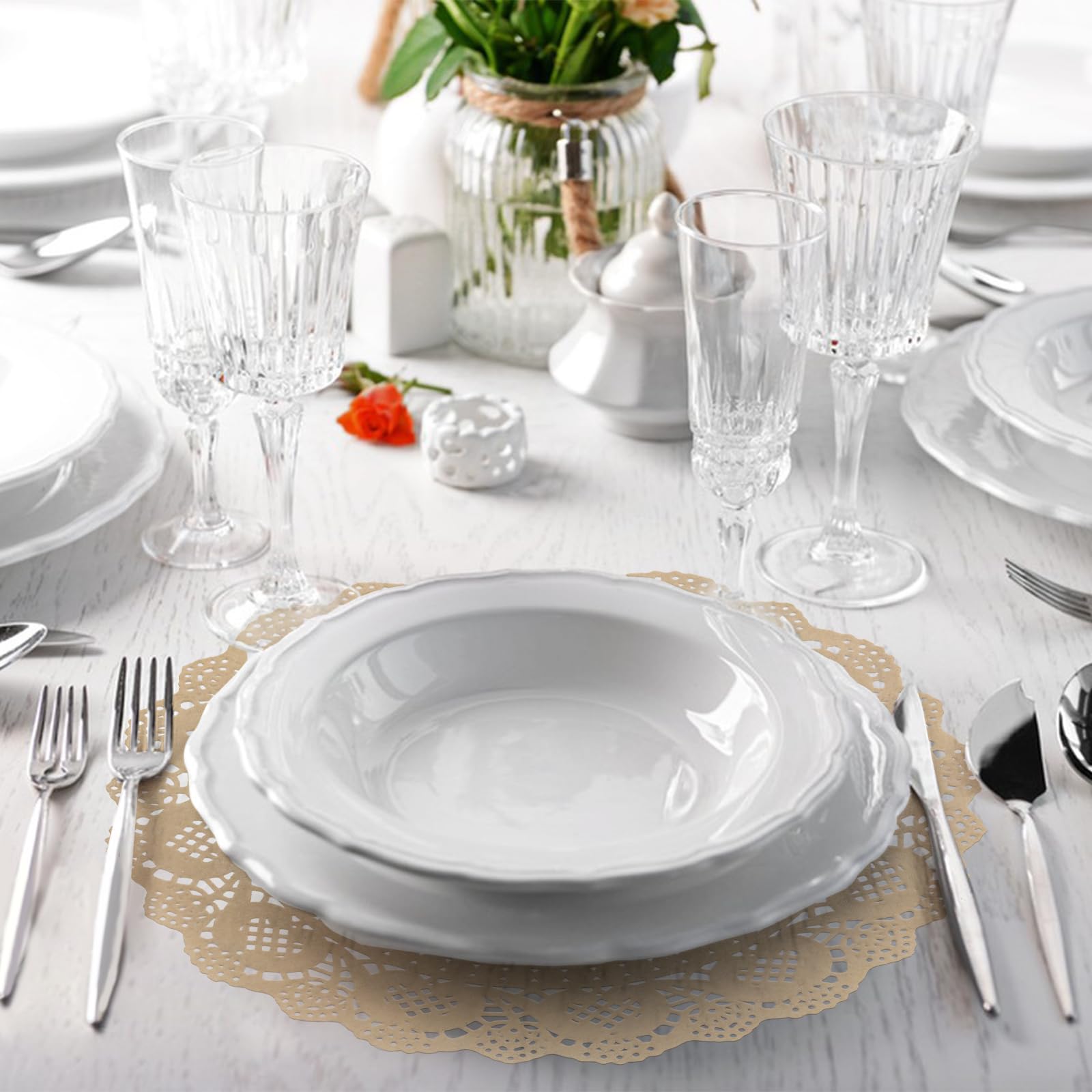 Lot de 100 napperons Ronds en Papier Kraft Marron jetables pour décoration de Table, fête, Mariage, 29 cm