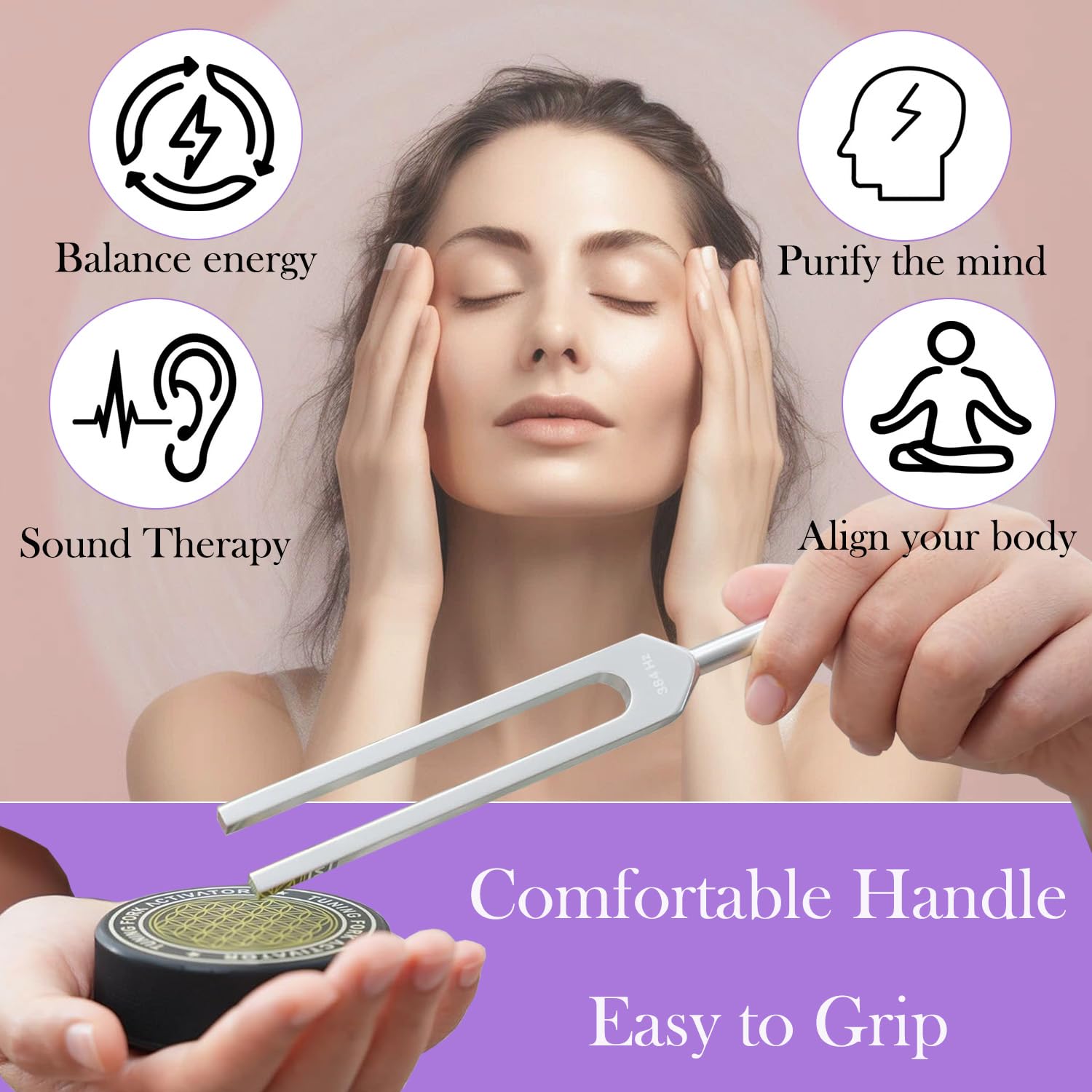 Juego de tenedores de afinación para curación, incluye 128 Hz, 136 Hz, 256 Hz, 384 Hz y activador, pies de gema, accesorios de grado médico para yoga y meditación, instrumentos de afinación de música