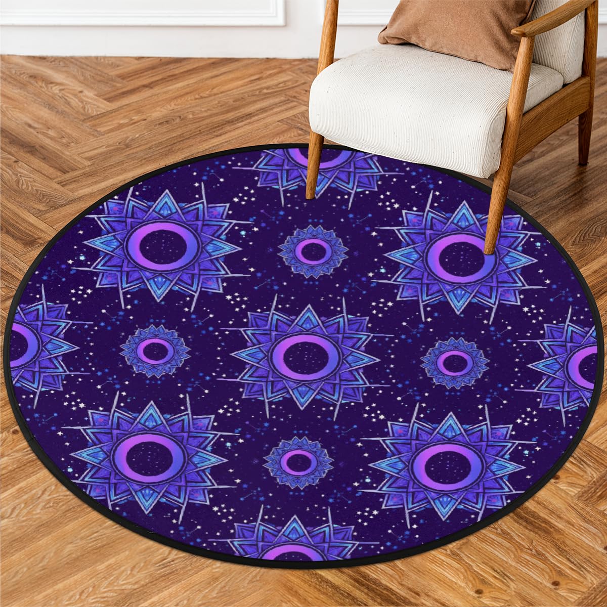 Tapis rond Mandala - Lavable et antidérapant - Pour salon, chambre à coucher, canapé, sous table à manger, décoration esthétique - 160 cm
