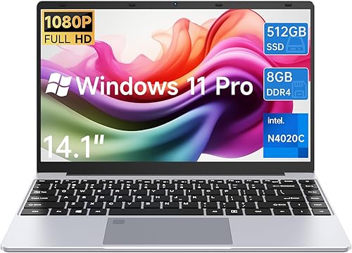 ANTEMPER Portátil de 14,1 pulgadas, computadora portátil Win 11, 512 GB SSD 8 GB de RAM, Intel Celeron N4020C, portátiles Full HD 1920x1080, Mini