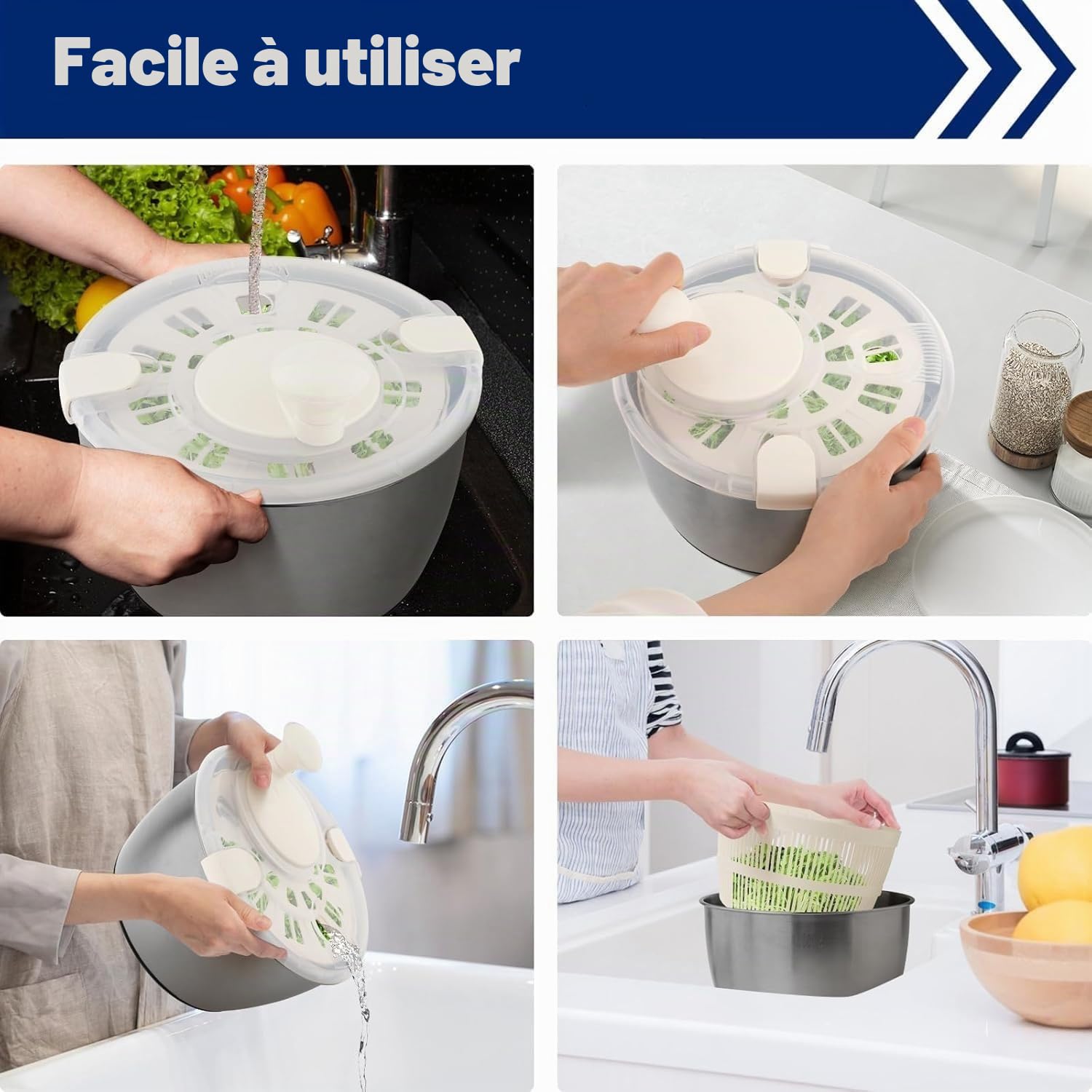 5 L Essoreuse à Salade avec égouttement | Grande essoreuse à salade multi-usage Nettoyeur manuel de laitue - Essoreuse à légumes et fruits