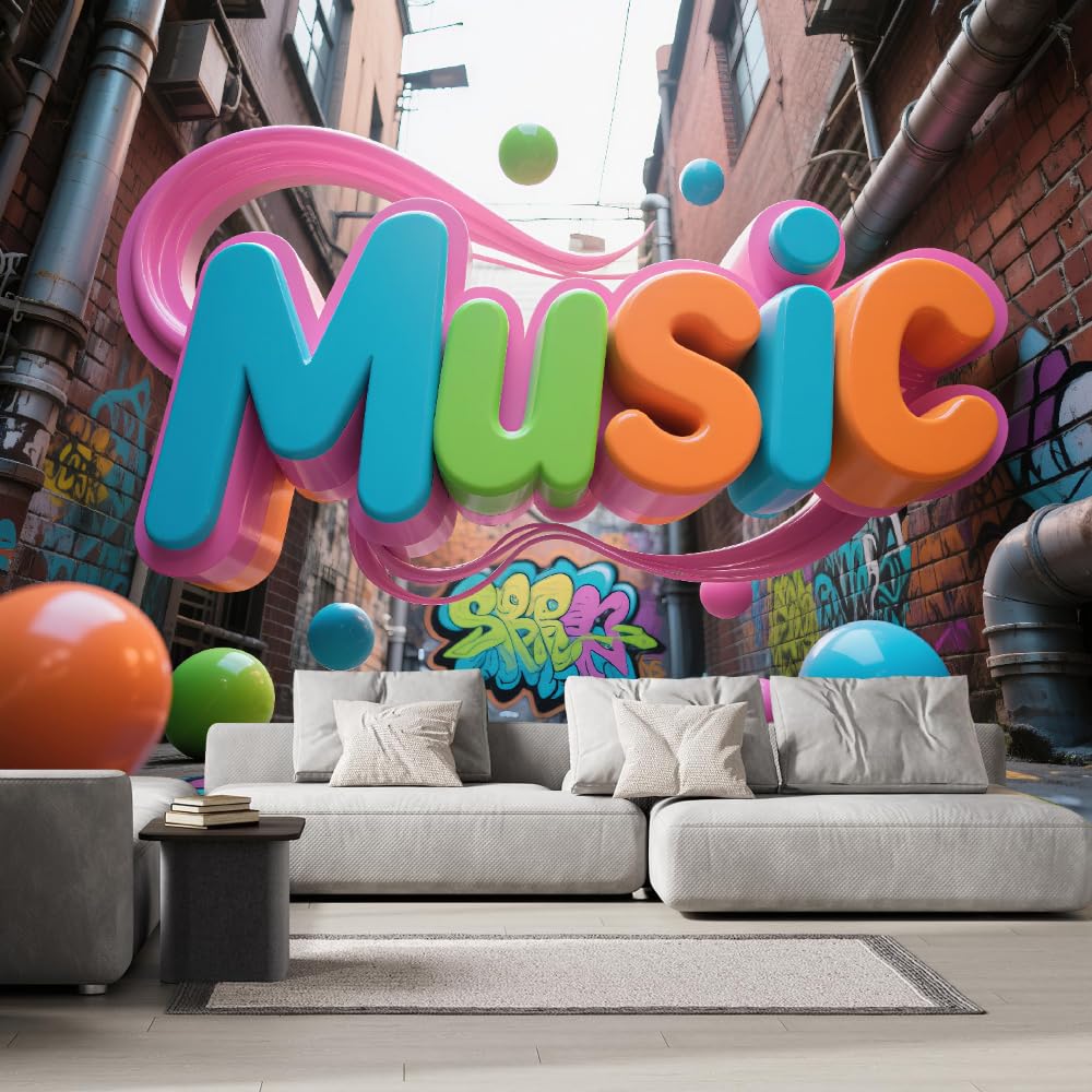 Mural de pared para dormitorio Música Vinilos de pared impermeables autoadhesivos grandes Arte Callejero Póster para sala de estar habitación infantil fondo de TV 200x140cm