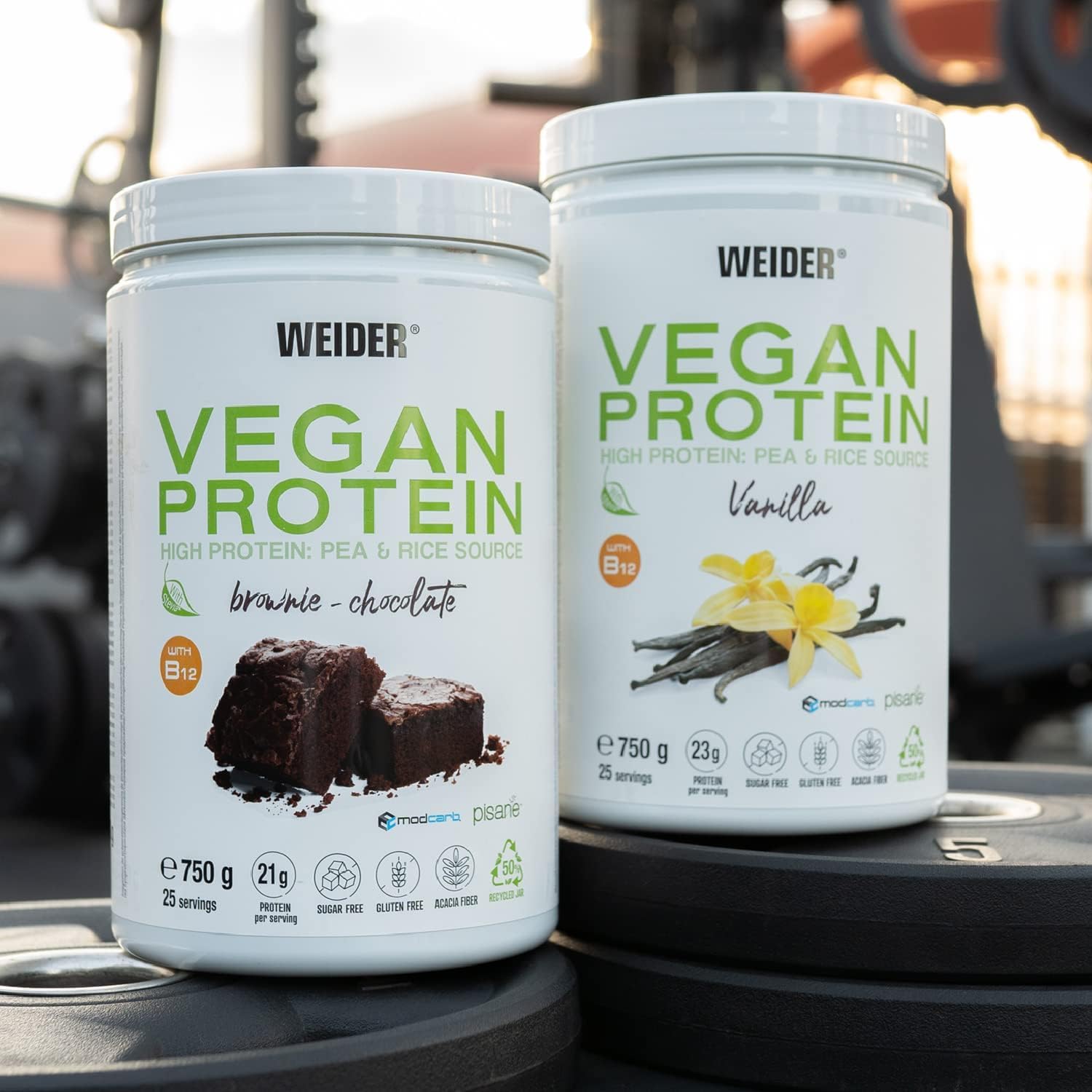 Weider Vegan Protein 750 g - Izolat Białka Grochu i Ryżu, Z Witaminą B12 i Stewią, Bez Glutenu i Cukru, W 100% Nadające się do Recyklingu, Smak Waniliowy