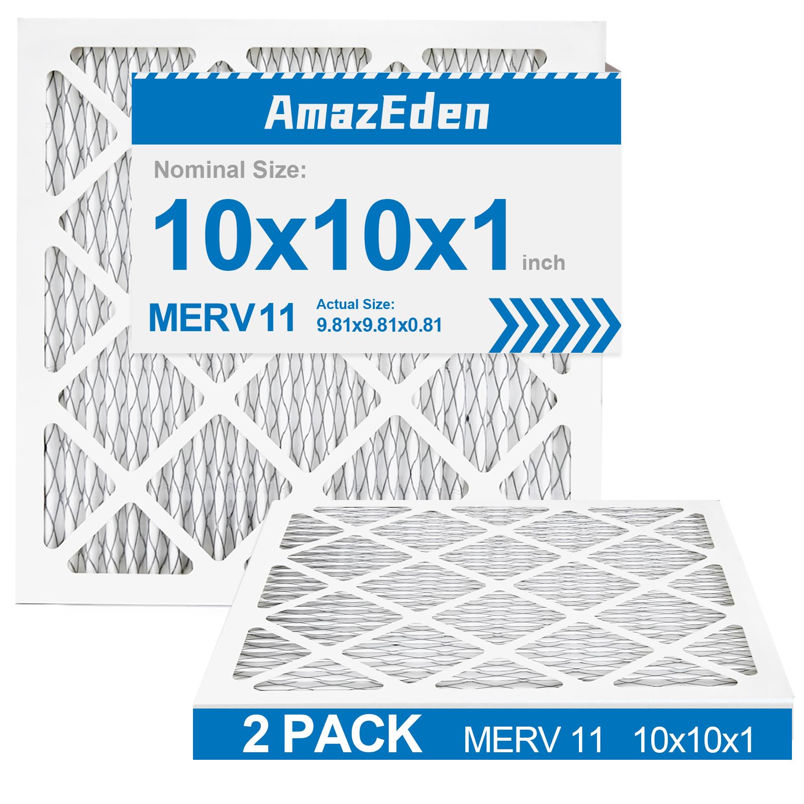 AmazEden 10x10x1 Air Filter MERV 11, MPR 1000 Pleated HVAC AC Furnace Dust Defense Air Filters Replacement (Exact Dimensions: 9.81x9.81x0.81 Inches) 4PACK