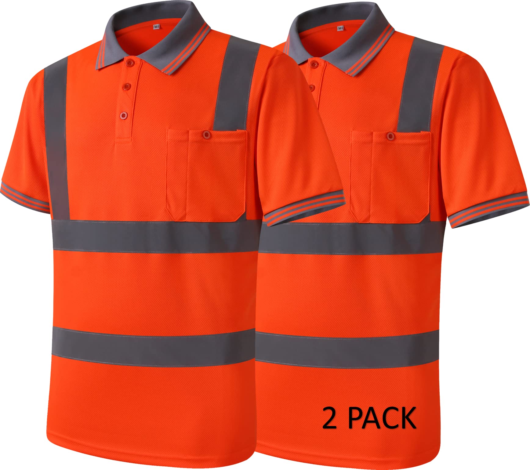 HATAUNKI 2 Pack Retro-Reflection Orange Safety Polo Shirt, High Visibility Construction Work Short Sleeve Shirt, ANSI/ISEA 107-2020(Orange-08,3XL)