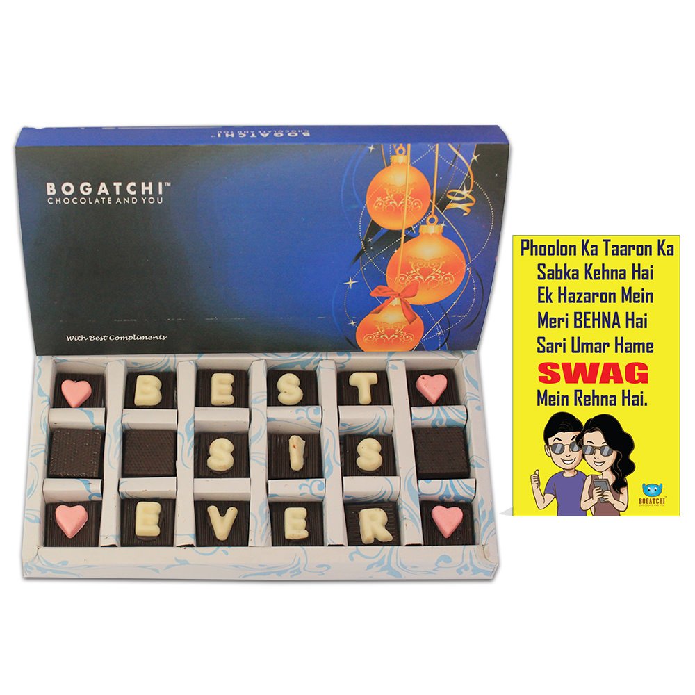 BOGATCHI Rakhi Chocolate Gift for Sister, Best SIS Ever Chocolate18pcs+Free Rakhi Greeting Card-image-26