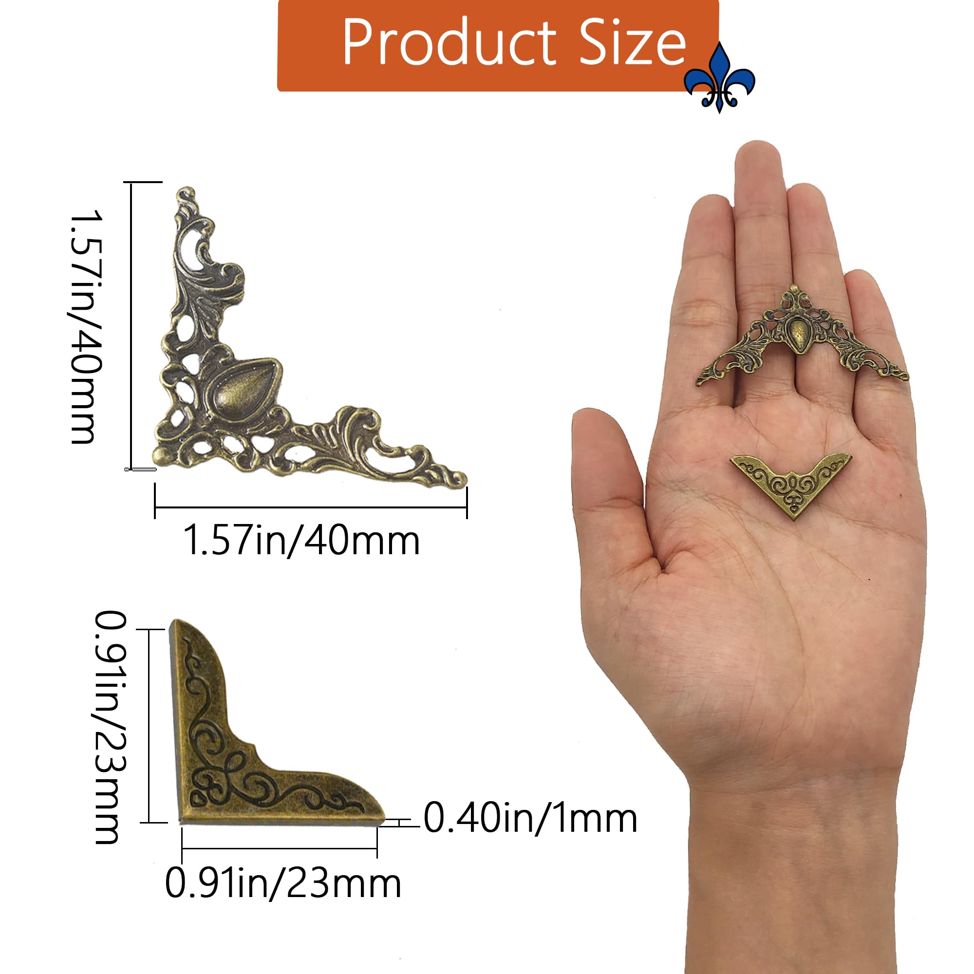 96 Angoli Protettori Per Libri In Metallo - Stile Retrò Per Album, Scatole E Libri - Decorazione E Protezione - Foto 4