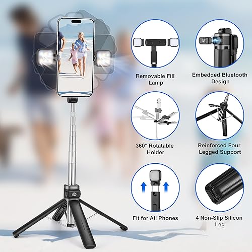 Miniatura 9 de MQOUNY - Mini soporte de trípode para iPhone, trípode para teléfono de 38 pulgadas y palo para selfie con control remoto inalámbrico recargable y