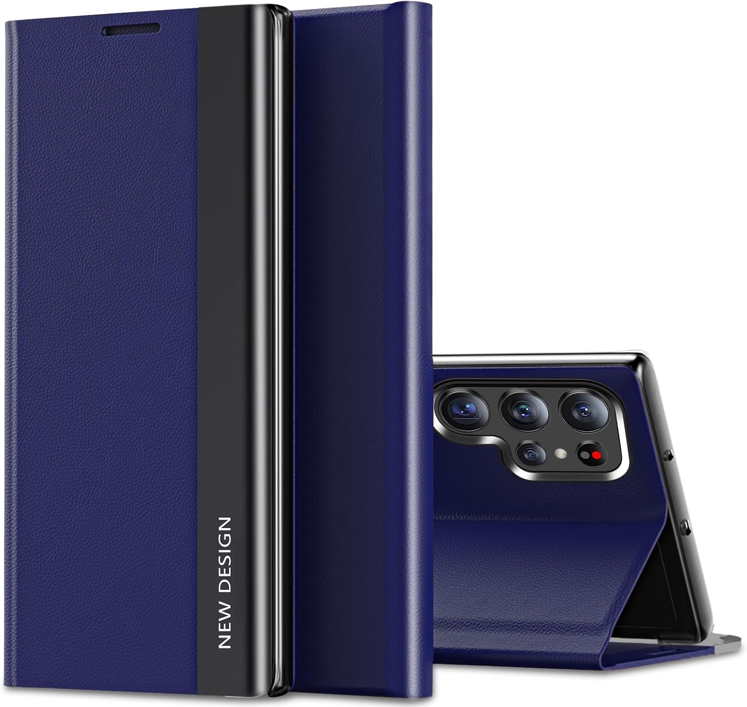 For Samsung S26 Ultra Leather Case: Luxury Electroplated Flip Cover with Stand - Ultra-Thin PU Leather Case - Shockproof & Scratch-Resistant Business Case (Blue, Galaxy S26 Ultra)