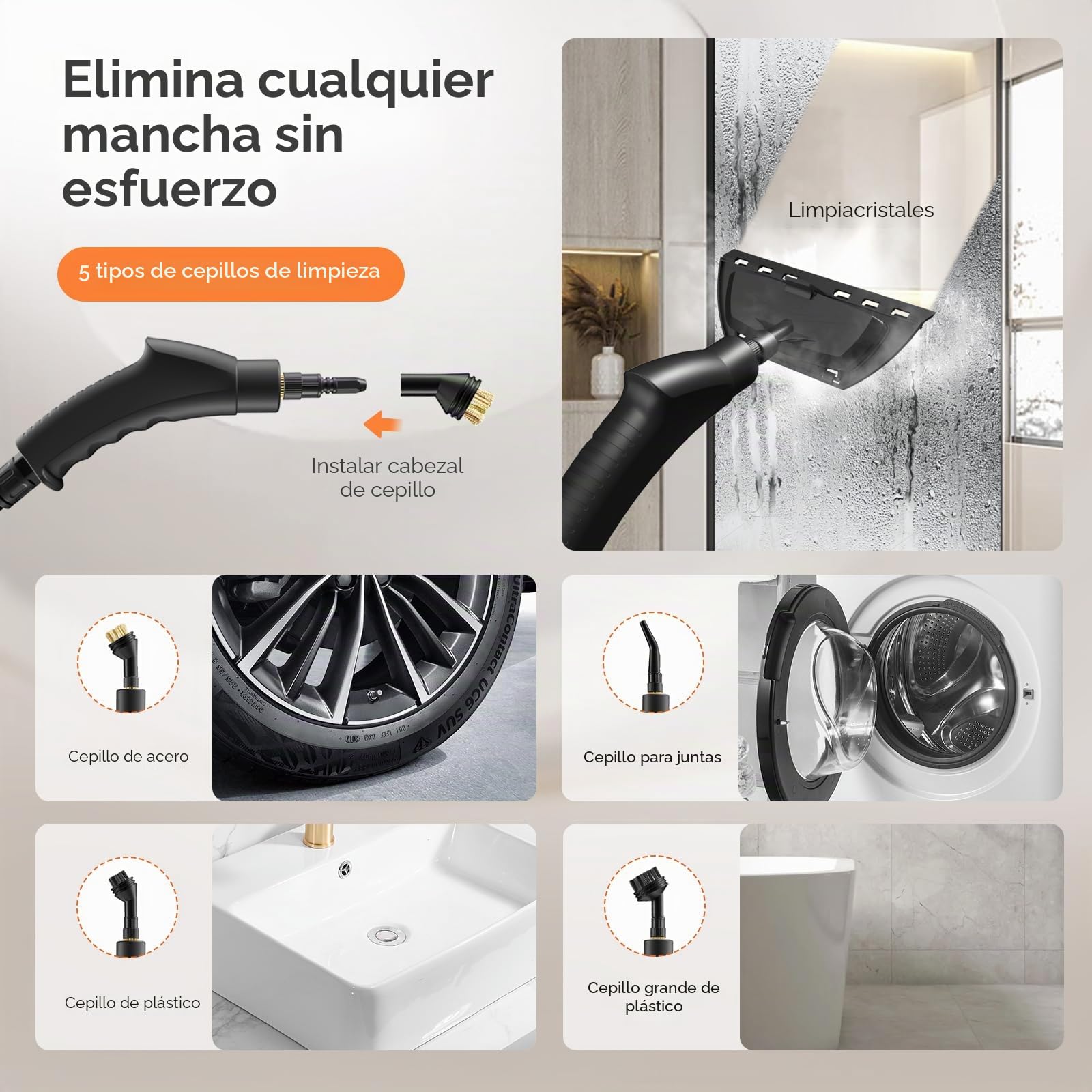 Limpiador a Vapor, Depósito de Agua de 1,2 L, Ajuste de 6 Niveles, Rojo | Calentamiento en 15s, Vaporeta Limpieza Hogar con 15 Accesorios, Vaporeta Portátil para Coche, Ventanas, Cocina, Baño