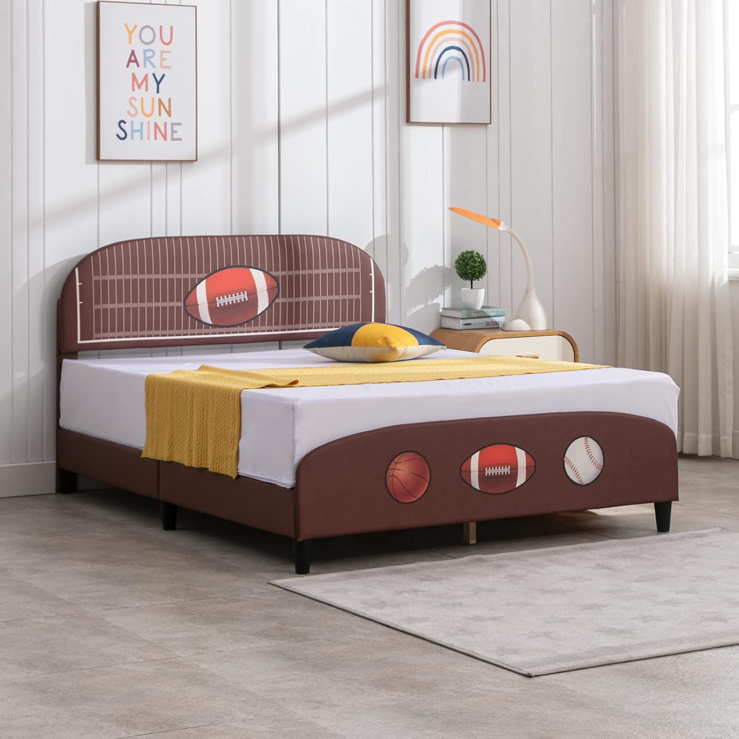 Mixoy Full Size Kids Bed Frame for Boys, Faux Leather