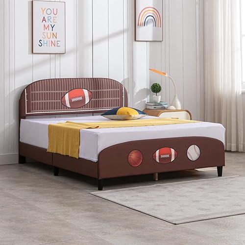 BALUS Marco de cama matrimonial para niños, marco de cama infantil con muebles acolchados para dormitorio, marco de cama para niños de estilo